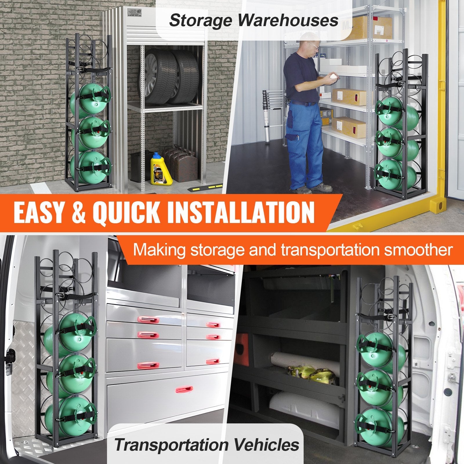 VEVOR Refrigerant Tank Rack, with 3 x 30lbs and Other 3 Small Bottle Tanks, Cylinder Tank Rack 12.79x12.99x47.12 in, Refrigerant Cylinder Rack and Holders for Freon, Gases, Oxygen, Nitrogen 