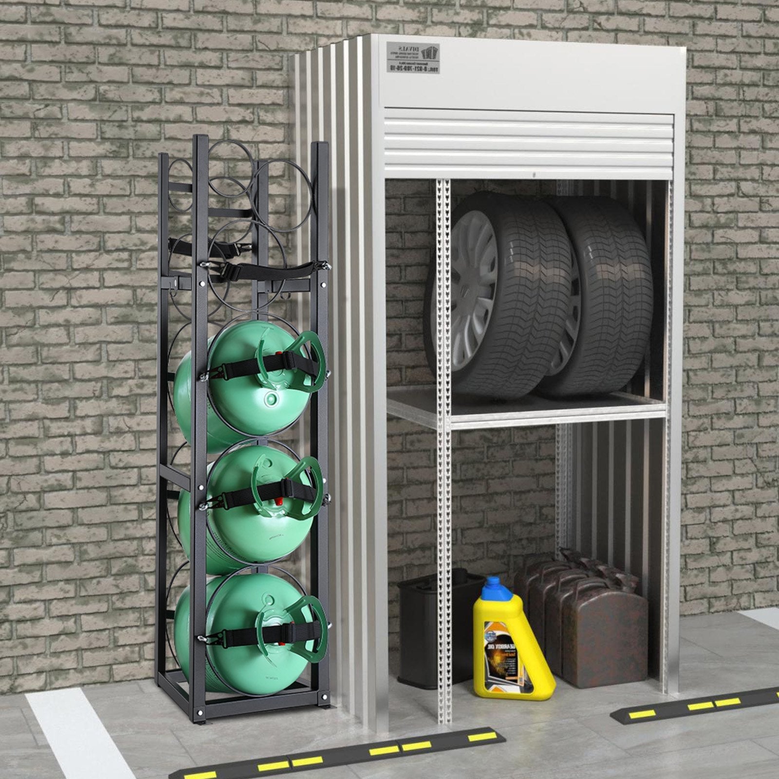 VEVOR Refrigerant Tank Rack, with 3 x 30lbs and Other 3 Small Bottle Tanks, Cylinder Tank Rack 12.79x12.99x47.12 in, Refrigerant Cylinder Rack and Holders for Freon, Gases, Oxygen, Nitrogen 