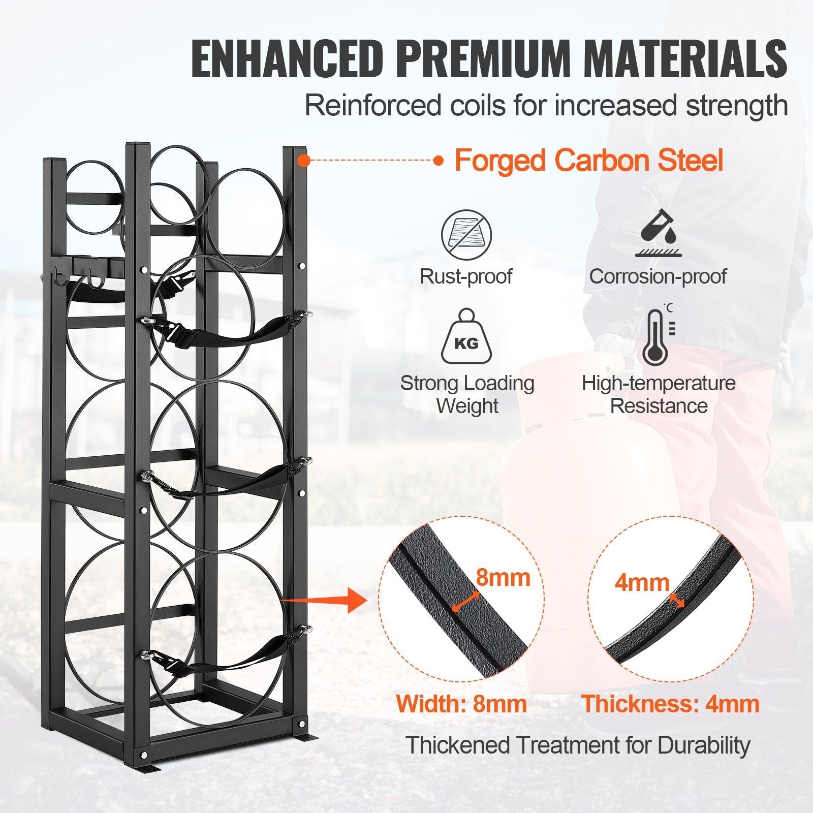 VEVOR Refrigerant Tank Rack, with 2 x 30lbs and Other 3 Small Bottle Tanks, Cylinder Tank Rack 12.79x12.99x47.12 in, Refrigerant Cylinder Rack and Holders for Freon, Gases, Oxygen, Nitrogen 