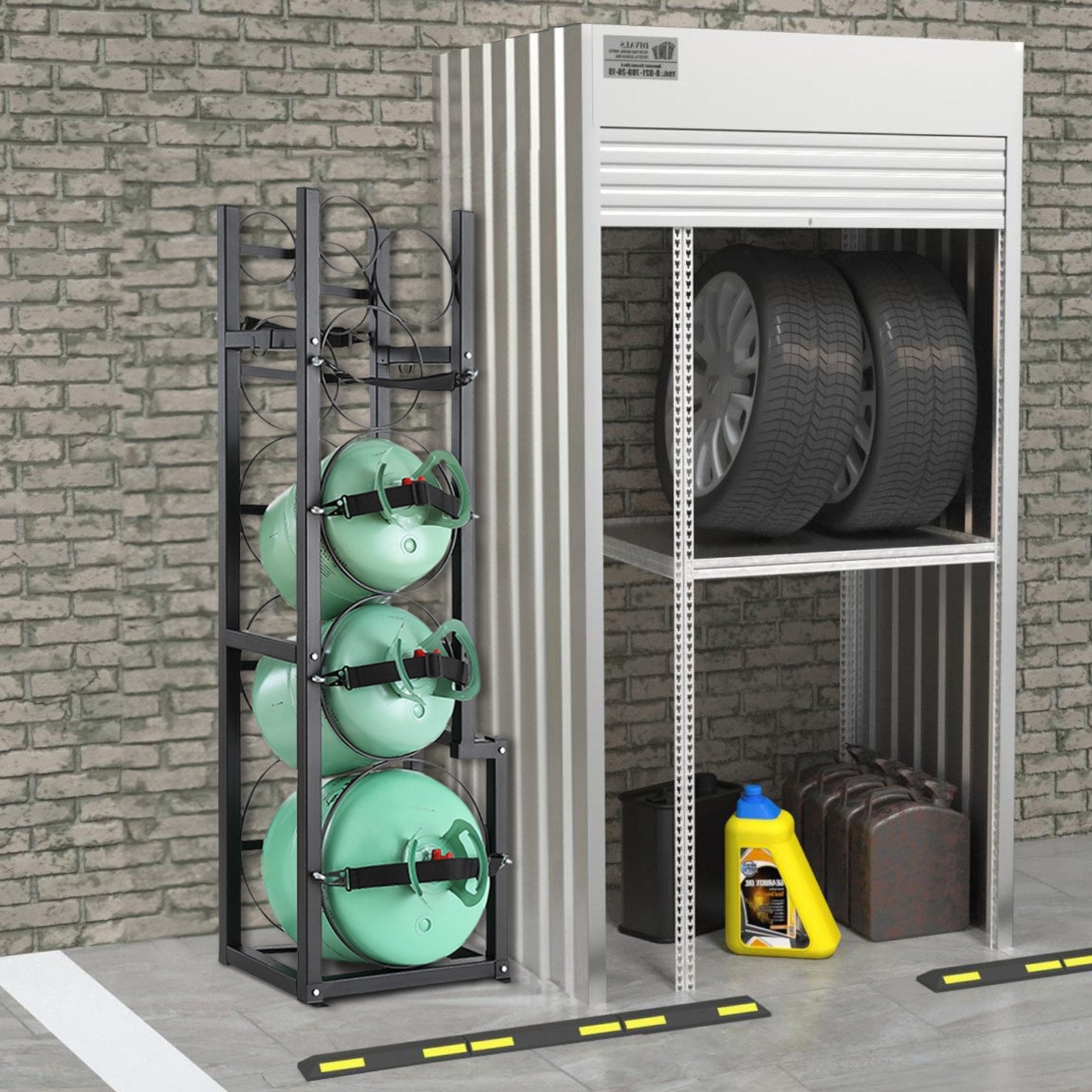 VEVOR Refrigerant Tank Rack, with 1 x 50lb, 2 x 30lb and Other 3 Small Bottle Tanks, Cylinder Tank Rack 15.55x12.99x49.8 in, Refrigerant Cylinder Rack and Holders for Freon, Gases, Oxygen, Nitrogen 