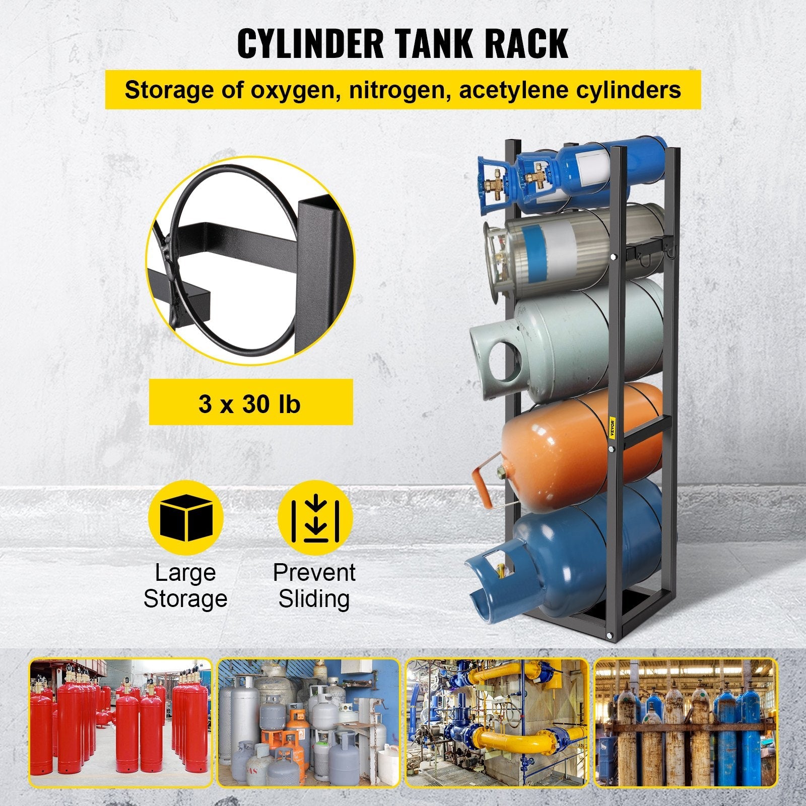 VEVOR Refrigerant Tank Rack with 3-30lb and Other 3 Saving Space, Cylinder Tank Rack 1168mm, Refrigerant Cylinder Rack Gas Cylinder Racks and Holders, for Gas Oxygen Nitrogen Storage 