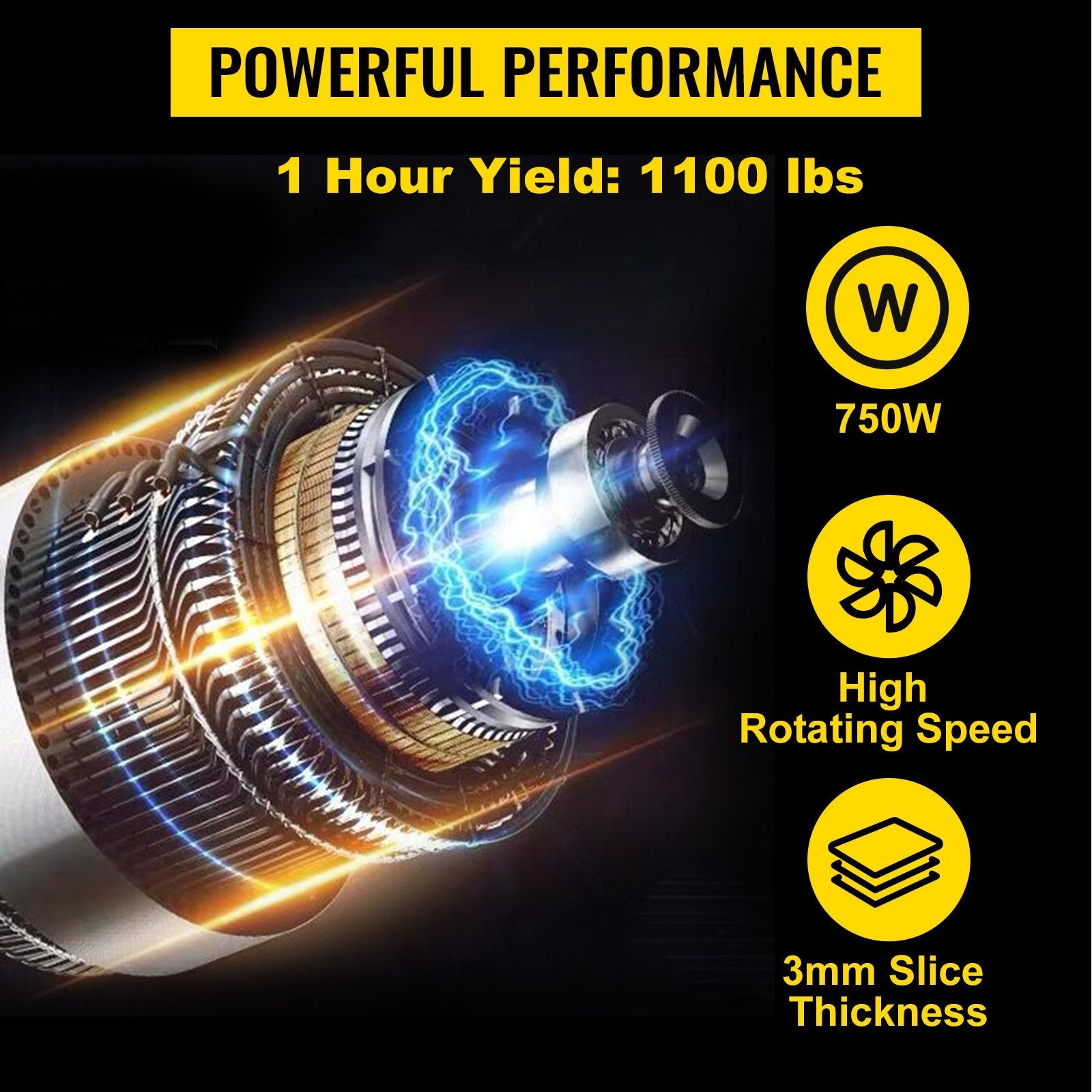 VEVOR 110V Commercial Meat Cutter Machine 1100LB/H Electric Meat Cutting Machine 750W Commercial Meat Slicer 3mm Blade Restaurant Food Slicer Stainless Steel For Kitchen Restaurant Supermarket 
