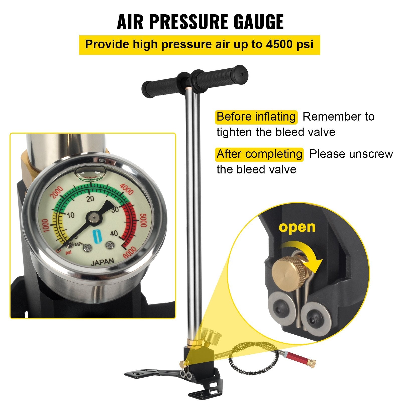 VEVOR Airgun PCP Pump 4500PSI High Pressure Hand Pump 3 Stage Pump Chamber PCP Air Pump 