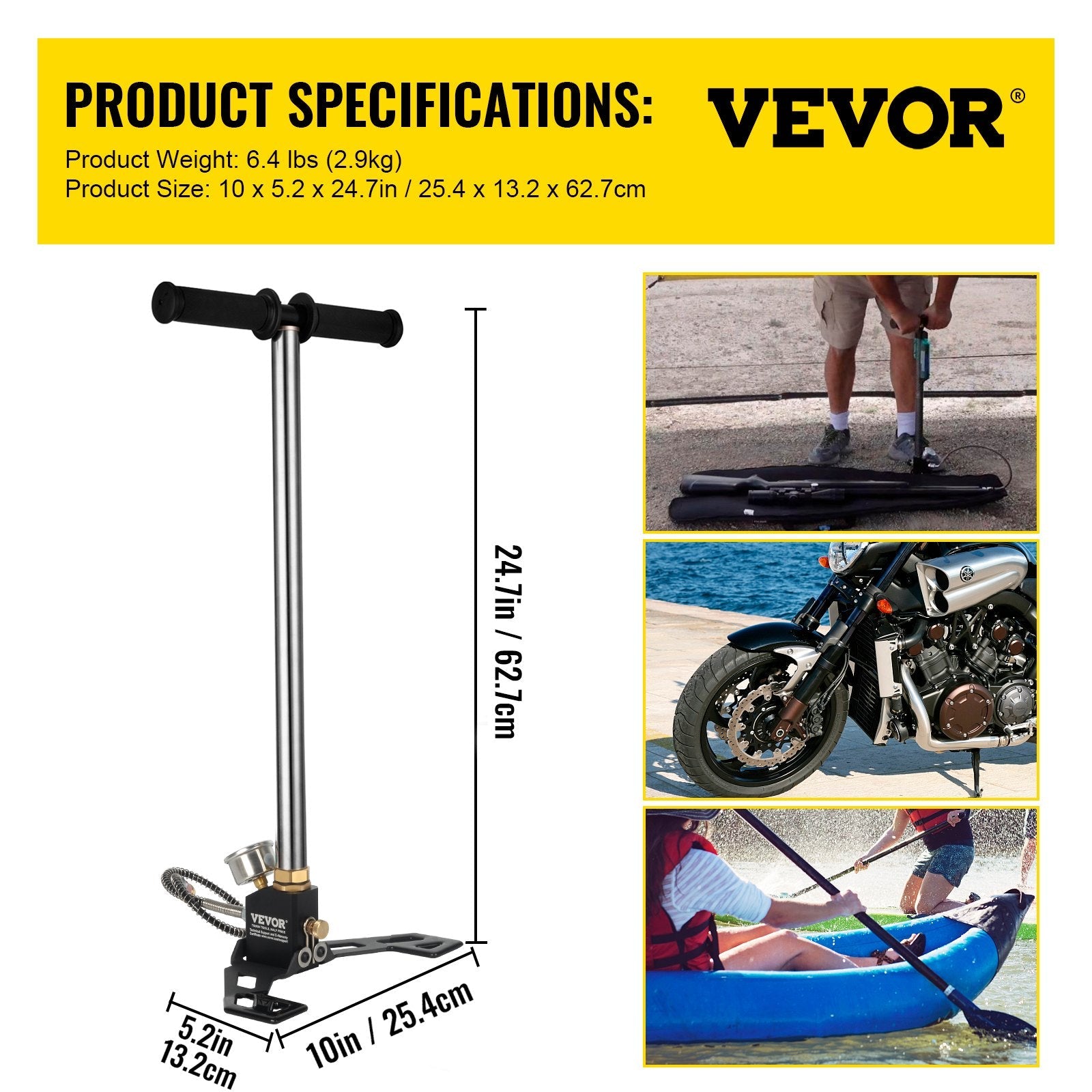 VEVOR Airgun PCP Pump 4500PSI High Pressure Hand Pump 3 Stage Pump Chamber PCP Air Pump 
