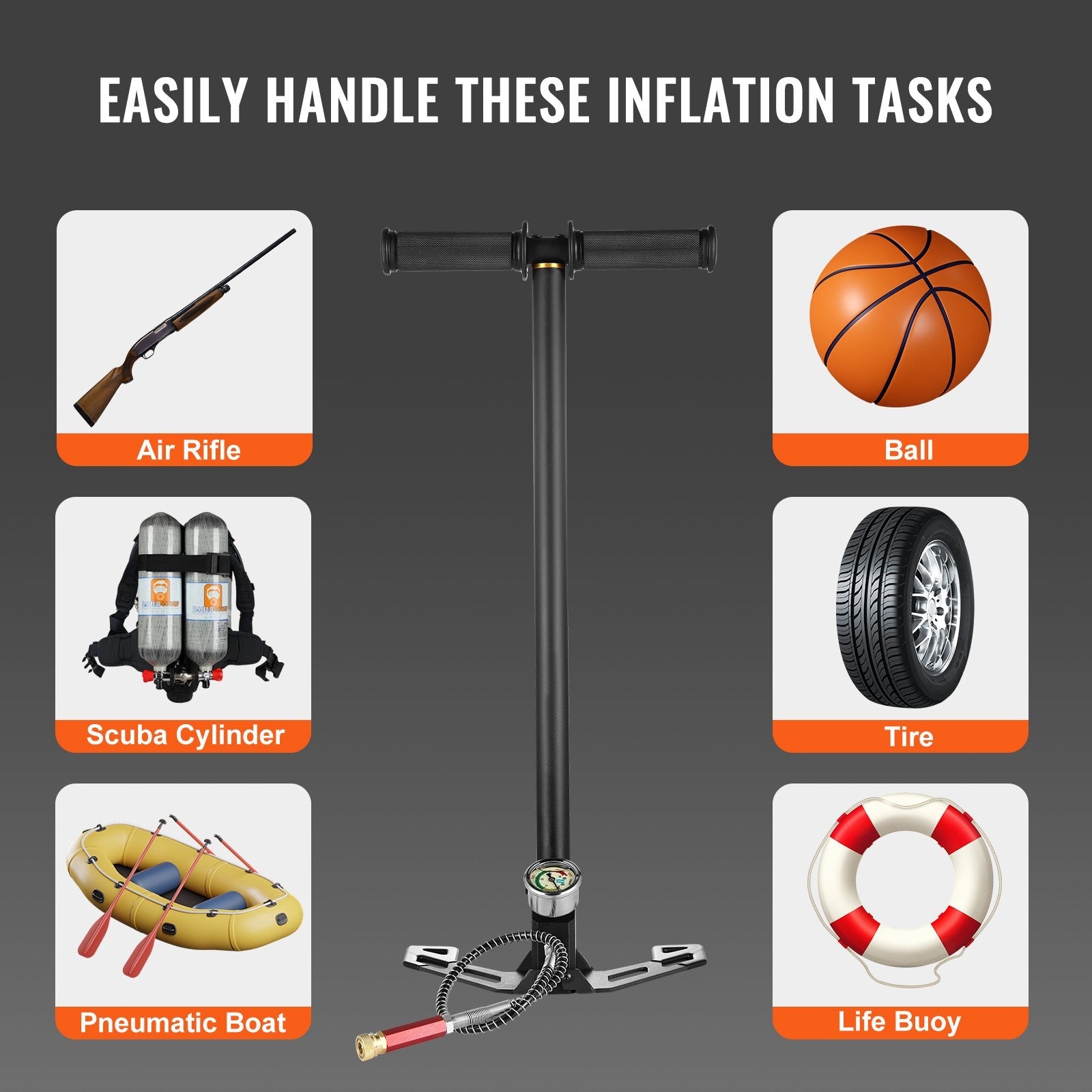 VEVOR High Pressure Hand Pump 3 Stage Airgun PCP Pump 4500PSI Stirrup Pump Air Rifle Filling Stirrup Pump(30MPA) 