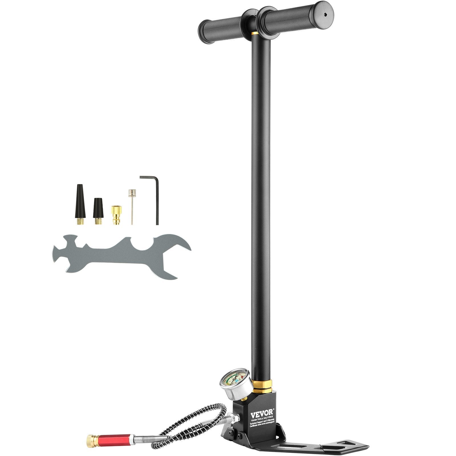 VEVOR High Pressure Hand Pump 3 Stage Airgun PCP Pump 4500PSI Stirrup Pump Air Rifle Filling Stirrup Pump(30MPA) 