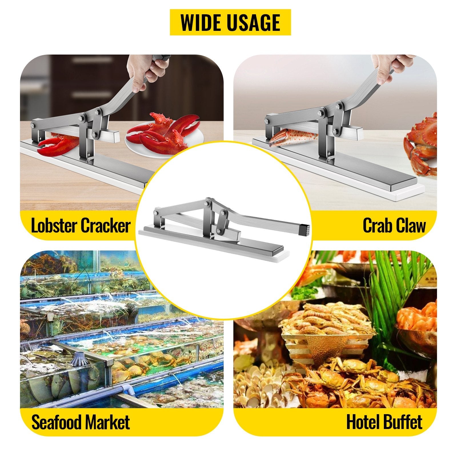 VEVOR Stone Crab Shell Cracker, Aluminum & Stainless Steel Shellfish Cracker, 15"x2.8" Lobster Shucker, Seafood Tools Set with 2 Crab Needles for Lobster and Crab Legs in Kitchen Restaurant 