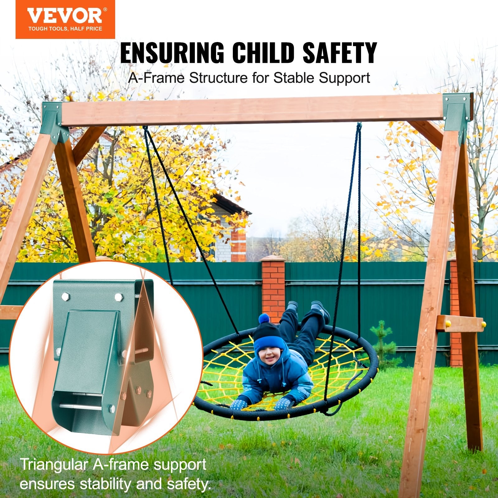 VEVOR A-Frame Middle Swing Brackets, Heavy Duty Carbon Steel Swing Set Hardware with Mounting Hardware, DIY Swing Set Bracket Swing Set Kit for 2 (4x4) Legs & 1 (4x6) Beam, Green 