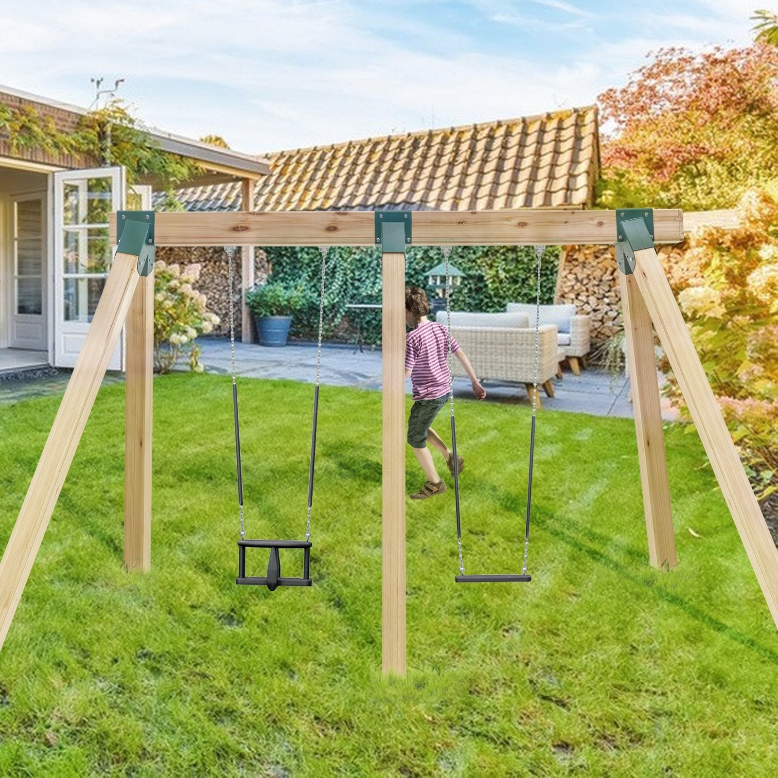 VEVOR A-Frame Middle Swing Set Brackets, Heavy Duty Carbon Steel Swing Set Hardware with Mounting Hardware, DIY Swing Set Bracket Swing Set Kit for 4x4 Legs & 4x6 Beam, Green (3 Pcs) 