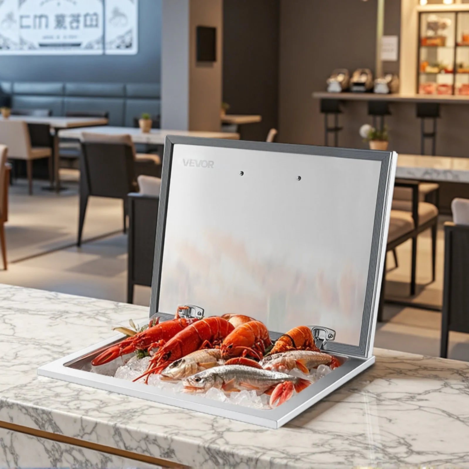 VEVOR Drop in Ice Chest, 28"L x 20"W x 17"H Stainless Steel Drop in Cooler, 113.7 Quart Commercial Ice Bin with Flip Lid for Outdoor Kitchen Patio Bar, Drain-pipe Set Included, for Cold Wine Beer 