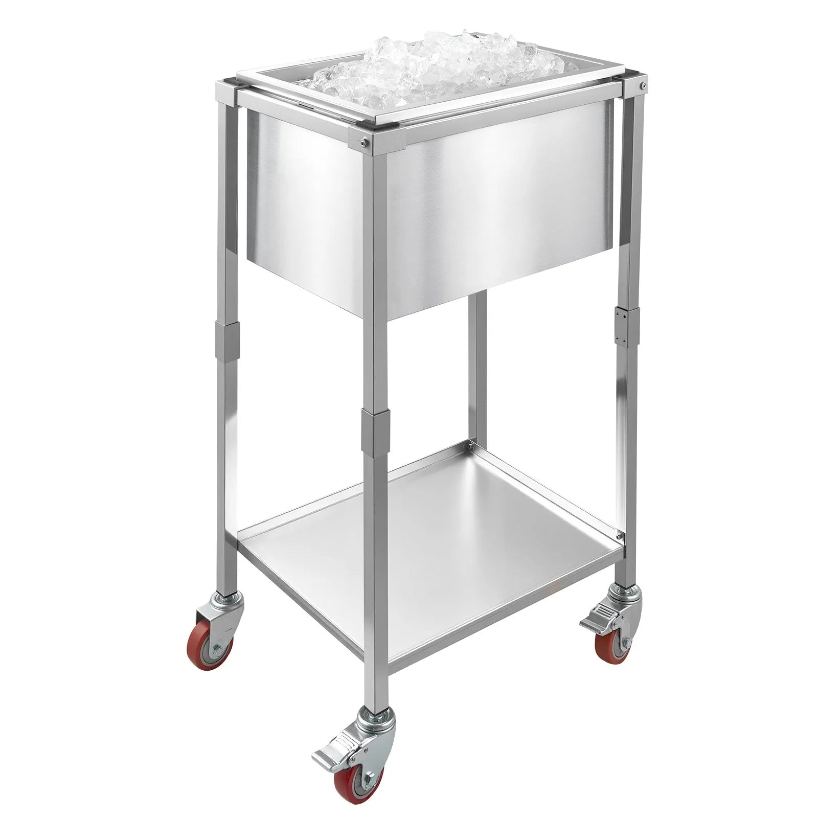 VEVOR Rolling Ice Chest Cooler Cart, 22"L x 16"W x 38"H Stainless Steel Cooling Bin on Wheels, 32.8 Quart Outdoor Stand Up Cooler Trolley with Shelf, for Patio Backyard Party Bar Cold Drinks 