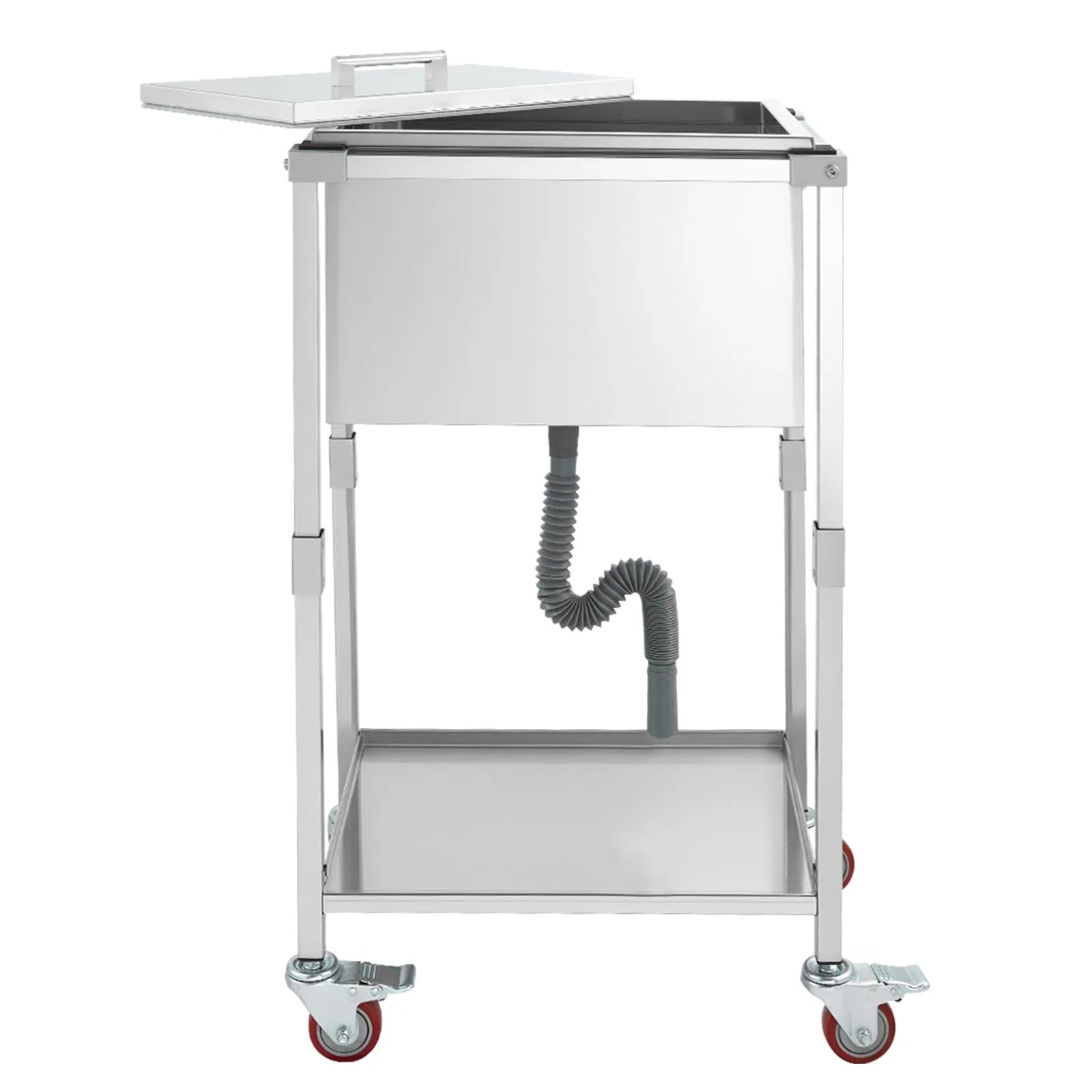 VEVOR Rolling Ice Chest Cooler Cart, 22"L x 16"W x 38"H Stainless Steel Cooling Bin on Wheels, 32.8 Quart Outdoor Stand Up Cooler Trolley with Shelf, for Patio Backyard Party Bar Cold Drinks 