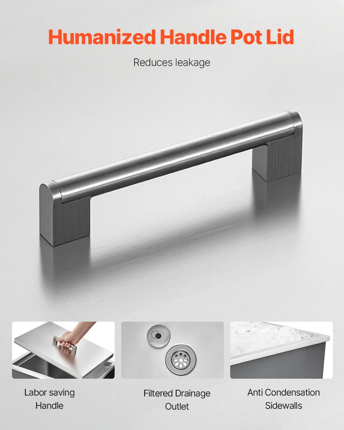 VEVOR Drop in Ice Chest, 22"L x 17"W x 12"H Stainless Steel Drop in Cooler, 45.3 Quart Commercial Ice Bin with Pot Lid for Outdoor Kitchen Patio Bar, Drain-pipe Set Included, for Cold Wine Beer 