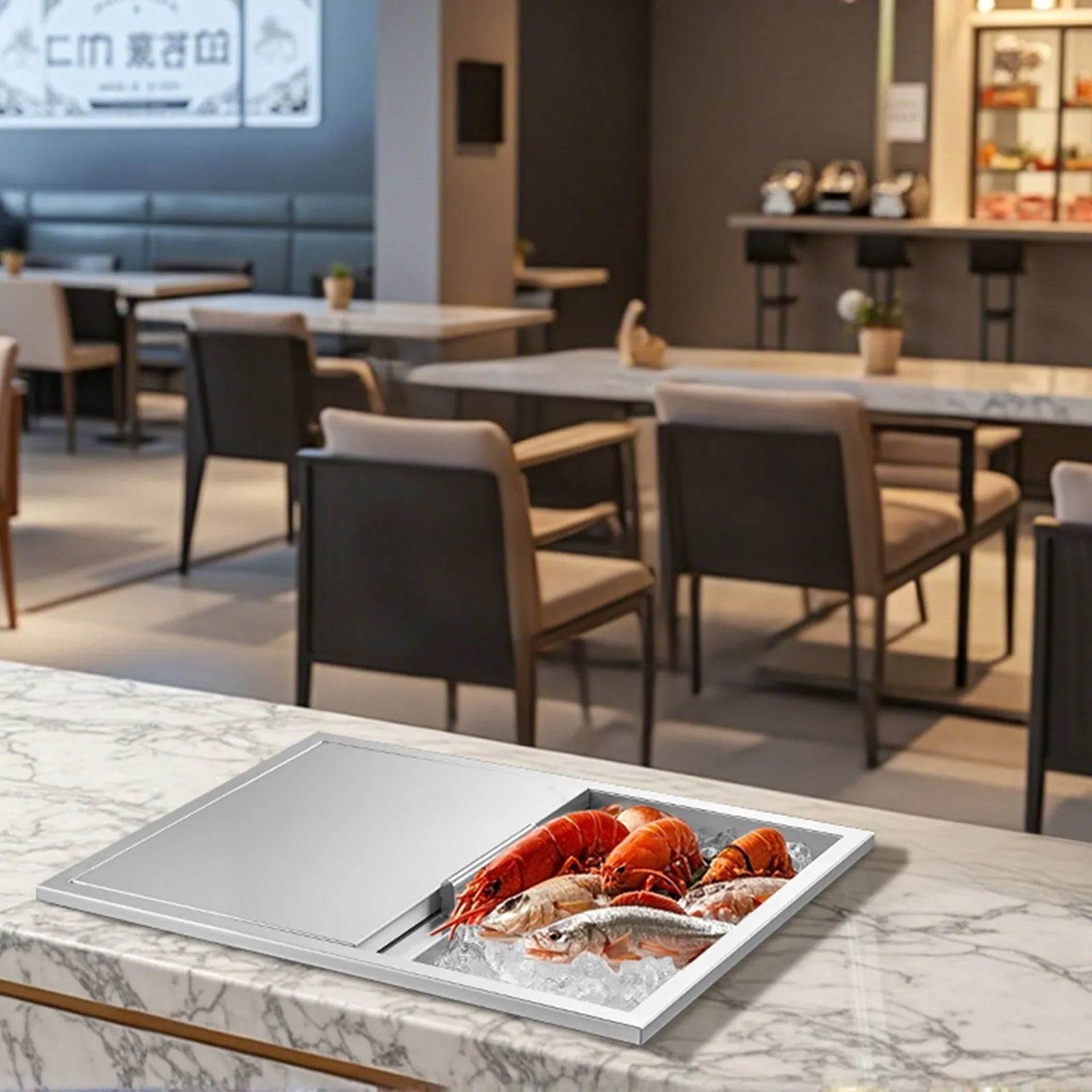 VEVOR Drop in Ice Chest, 24"L x 18"W x 13"H Stainless Steel Drop in Cooler, 57.8 Quart Commercial Ice Bin with Sliding Lid for Outdoor Kitchen Patio Bar, Drain-pipe Set Included, for Cold Wine Beer 