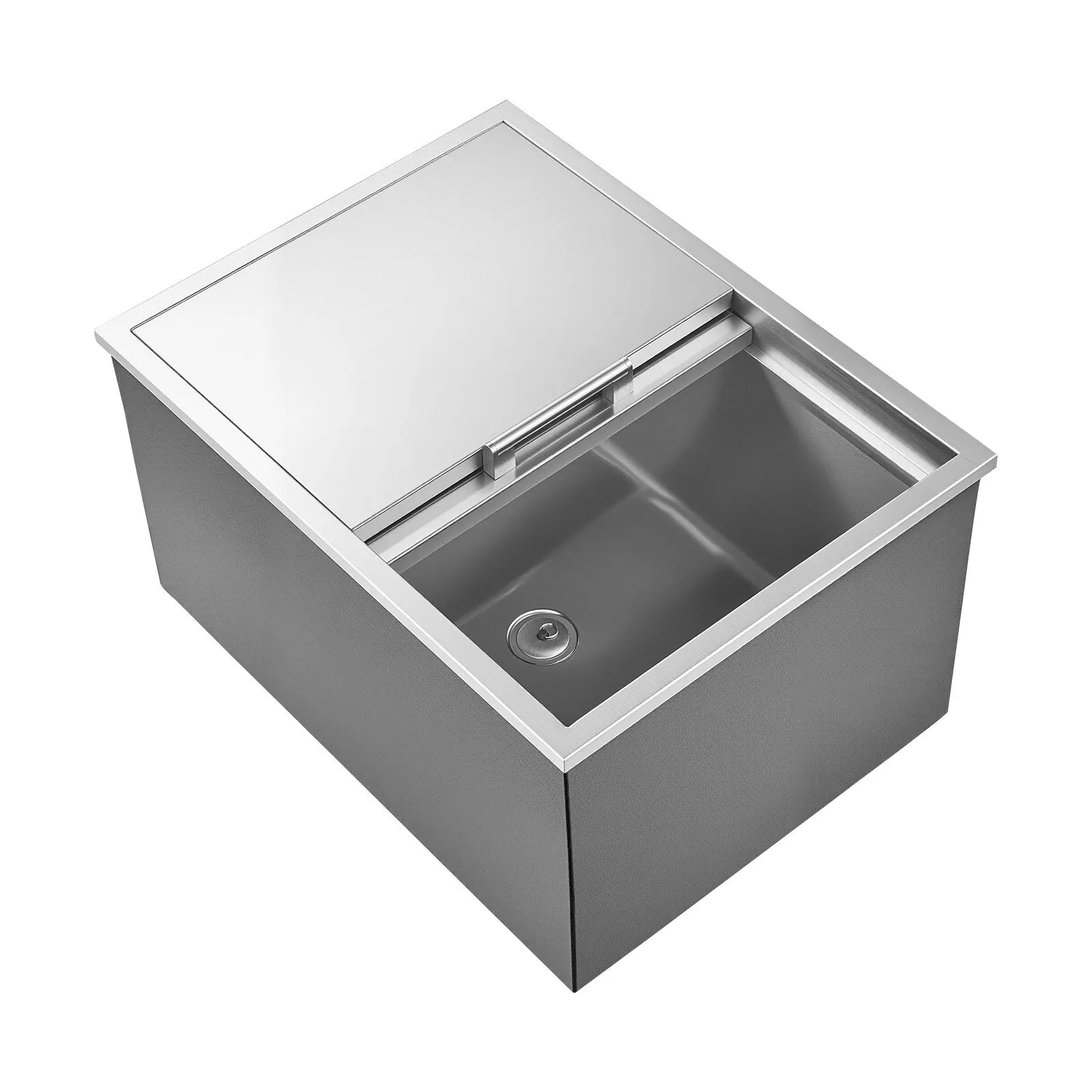 VEVOR Drop in Ice Chest, 24"L x 18"W x 13"H Stainless Steel Drop in Cooler, 57.8 Quart Commercial Ice Bin with Sliding Lid for Outdoor Kitchen Patio Bar, Drain-pipe Set Included, for Cold Wine Beer 