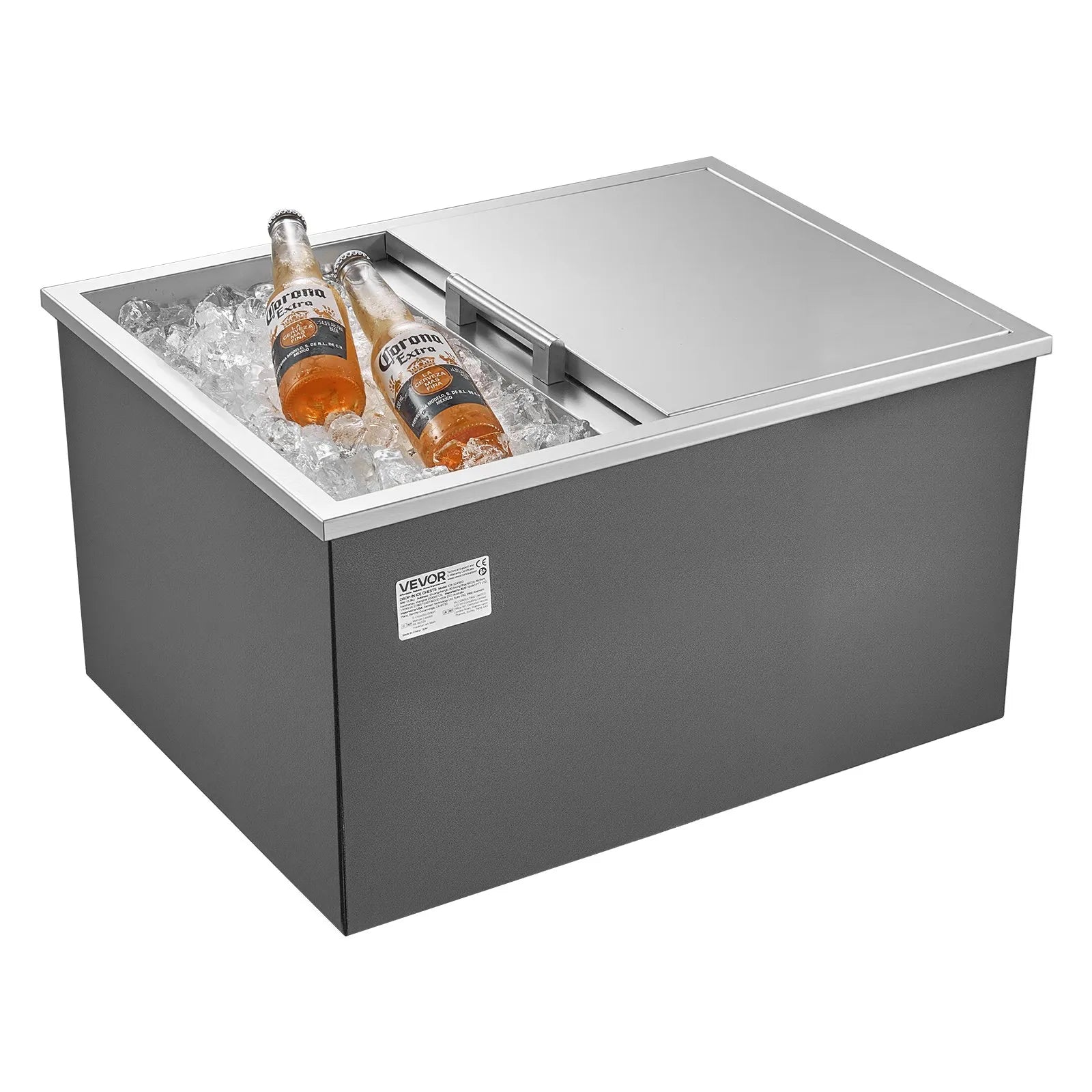 VEVOR Drop in Ice Chest, 24"L x 18"W x 13"H Stainless Steel Drop in Cooler, 57.8 Quart Commercial Ice Bin with Sliding Lid for Outdoor Kitchen Patio Bar, Drain-pipe Set Included, for Cold Wine Beer 