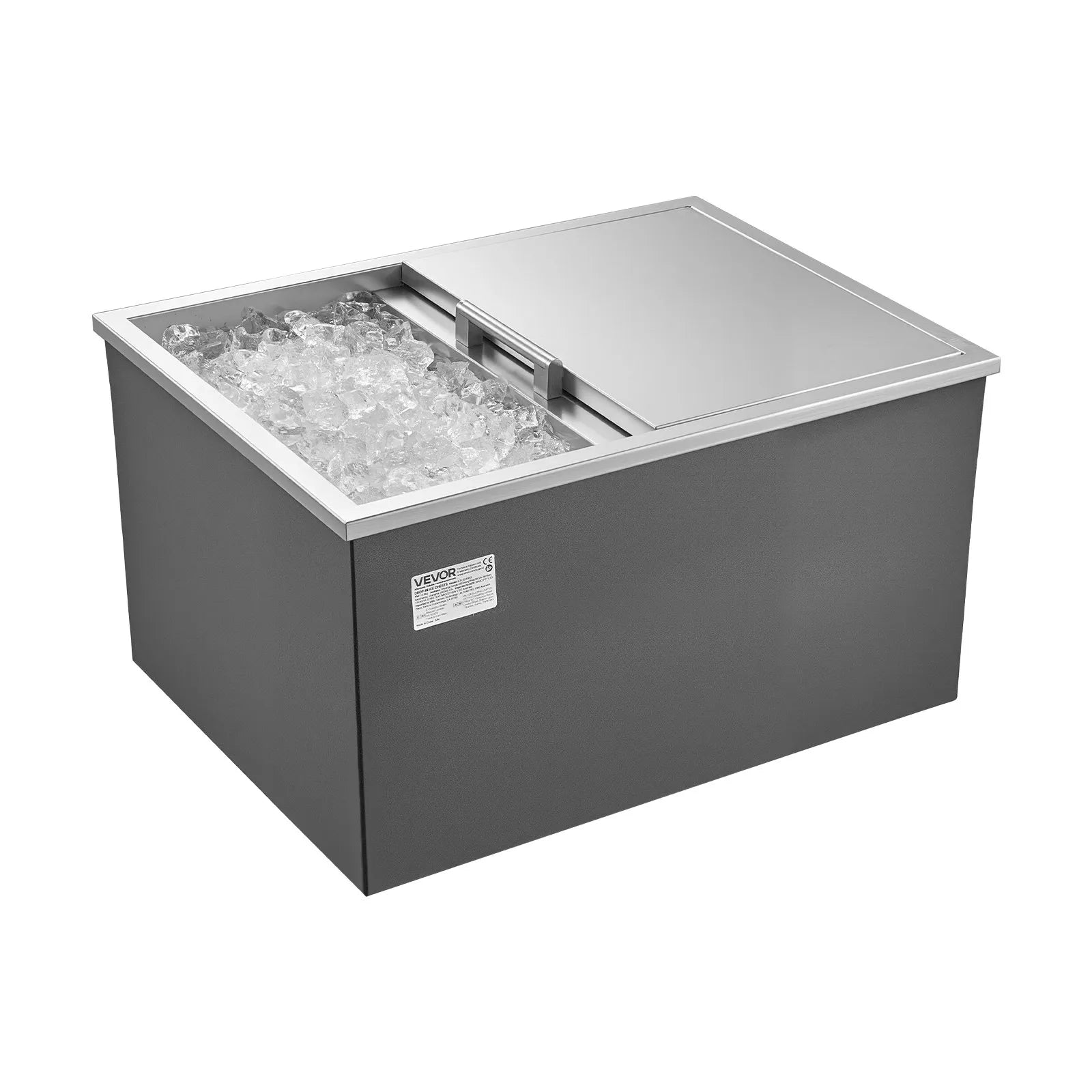 VEVOR Drop in Ice Chest, 24"L x 18"W x 13"H Stainless Steel Drop in Cooler, 57.8 Quart Commercial Ice Bin with Sliding Lid for Outdoor Kitchen Patio Bar, Drain-pipe Set Included, for Cold Wine Beer 