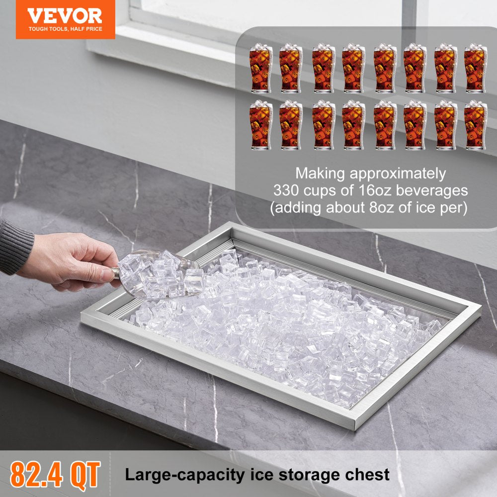 VEVOR Drop in Ice Chest, 21"L x 17"W x 18"H Stainless Steel Ice Cooler, Commercial Ice Bin with Cover, 40 qt Outdoor Kitchen Ice Bar, Drain-pipe and Drain Plug Included, for Cold Wine Beer 