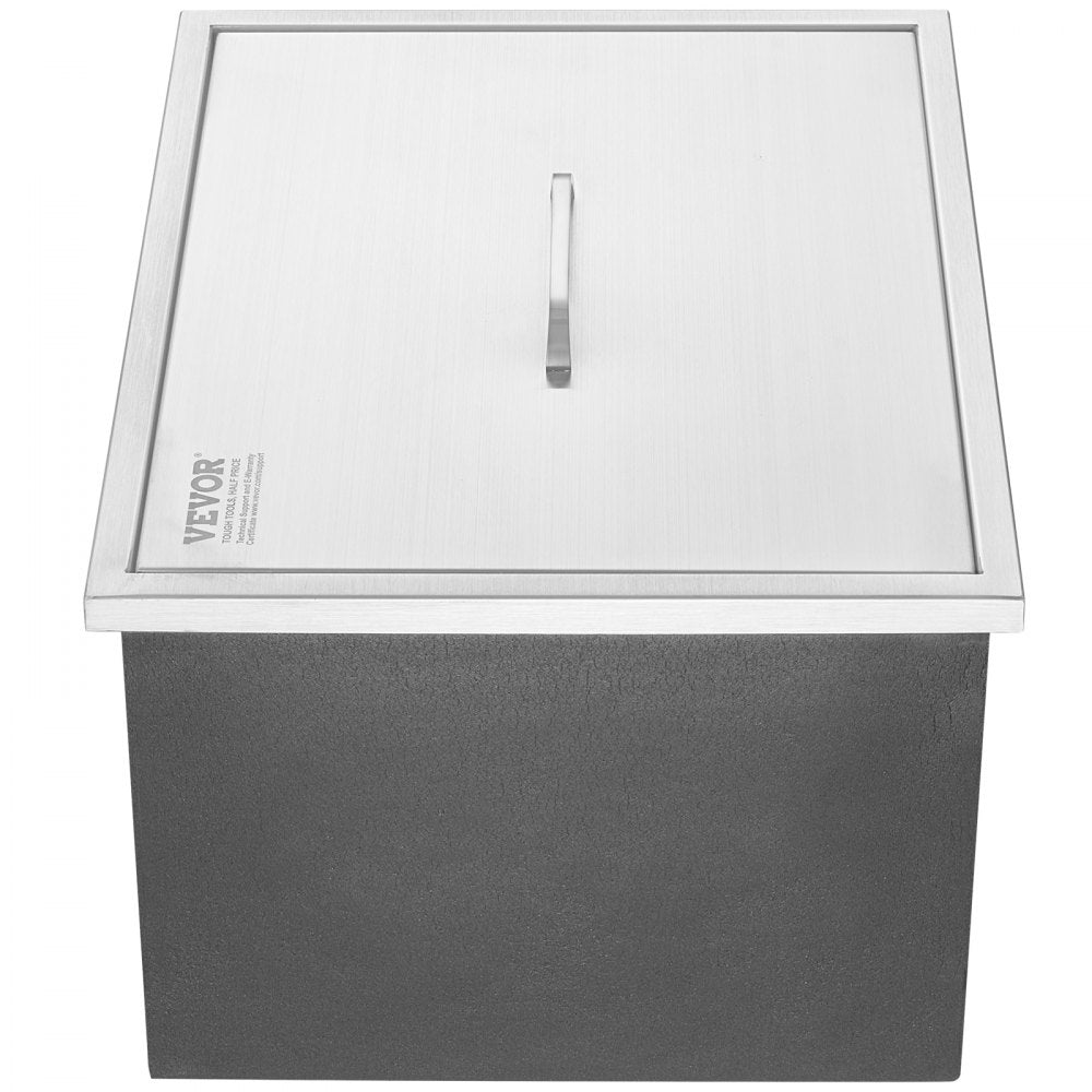 VEVOR Drop in Ice Chest, 21"L x 17"W x 18"H Stainless Steel Ice Cooler, Commercial Ice Bin with Cover, 40 qt Outdoor Kitchen Ice Bar, Drain-pipe and Drain Plug Included, for Cold Wine Beer 