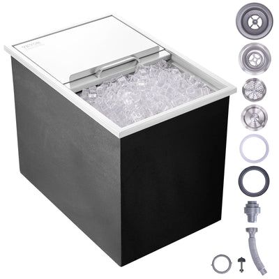 VEVOR Drop in Ice Chest, 27"L x 18"W x 21"H Stainless Steel Ice Cooler, Commercial Ice Bin with Sliding Cover, 40.9 qt Outdoor Kitchen Ice Bar, Drain-pipe and Drain Plug Included, for Cold Wine Beer 