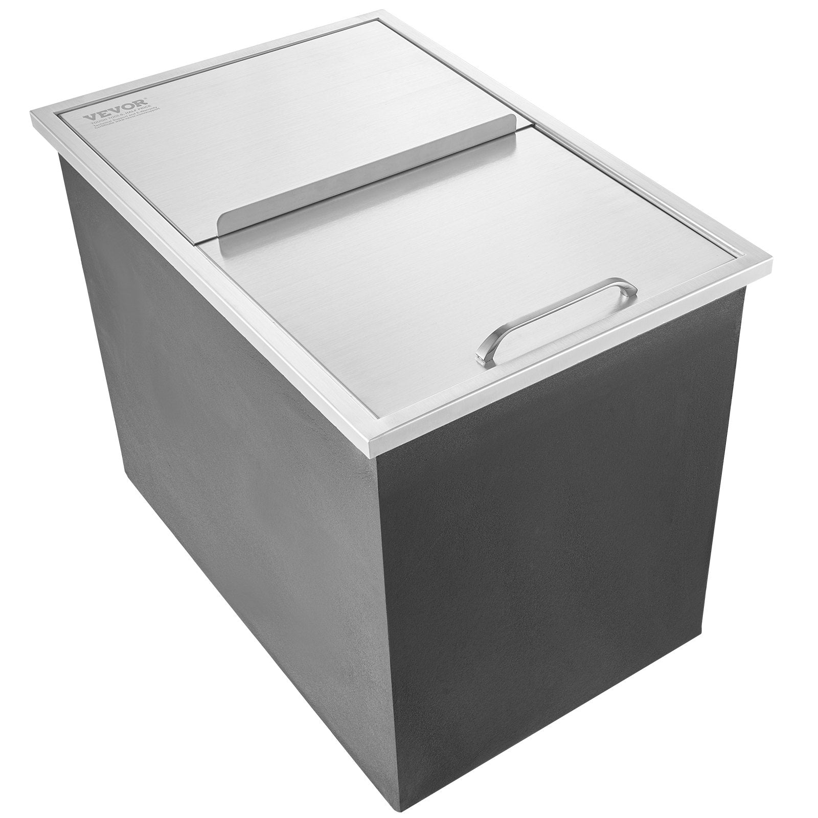 VEVOR Drop in Ice Chest, 27"L x 18"W x 21"H Stainless Steel Ice Cooler, Commercial Ice Bin with Sliding Cover, 40.9 qt Outdoor Kitchen Ice Bar, Drain-pipe and Drain Plug Included, for Cold Wine Beer 