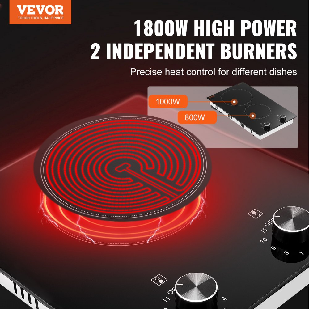 VEVOR Built-in Electric Cooktop Radiant Ceramic Cooktop 2 Burners 20.1x11.6 inch 
