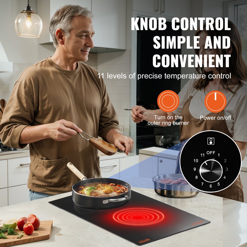 VEVOR Built-in Electric Cooktop Radiant Ceramic Cooktop 2 Burners 20.1x11.6 inch 