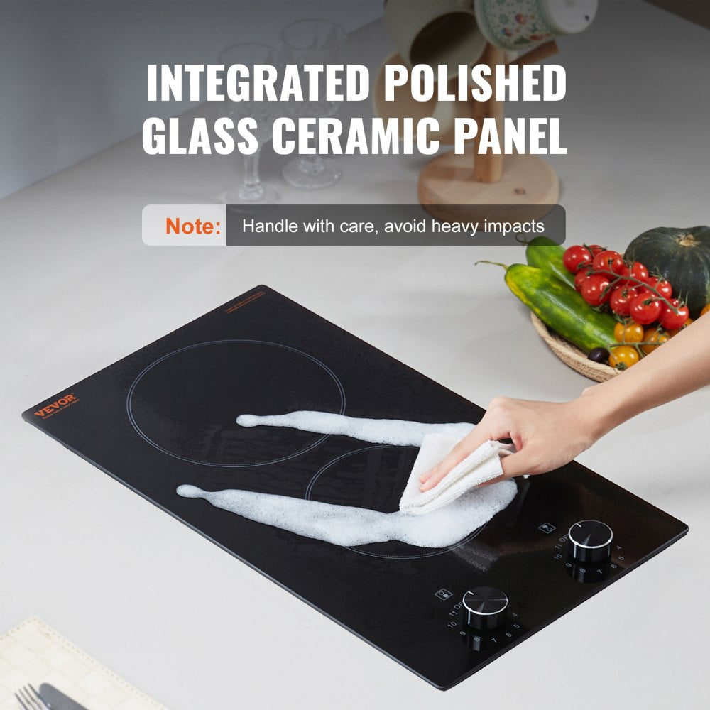 VEVOR Built-in Electric Cooktop Radiant Ceramic Cooktop 2 Burners 20.1x11.6 inch 