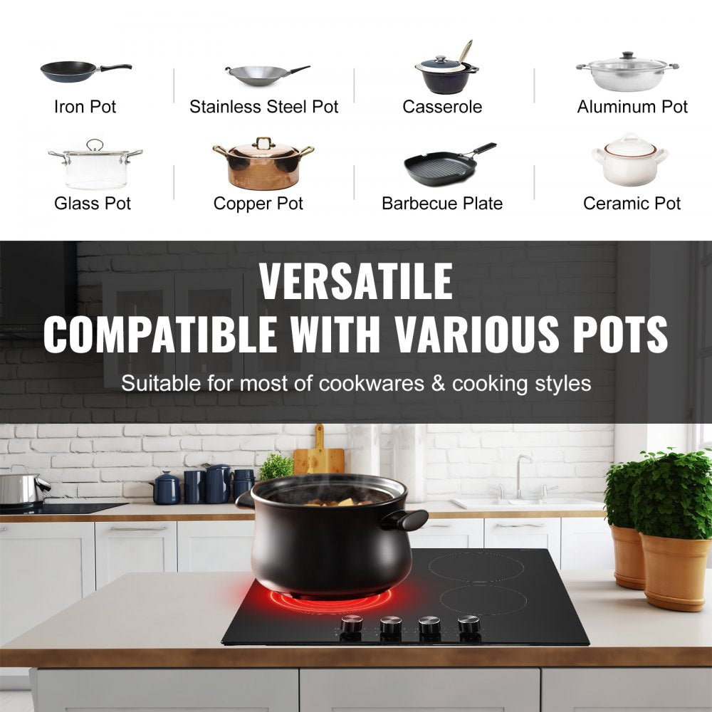 VEVOR Built-in Electric Cooktop Radiant Ceramic Cooktop 4 Burners 23.2x20.5 inch 
