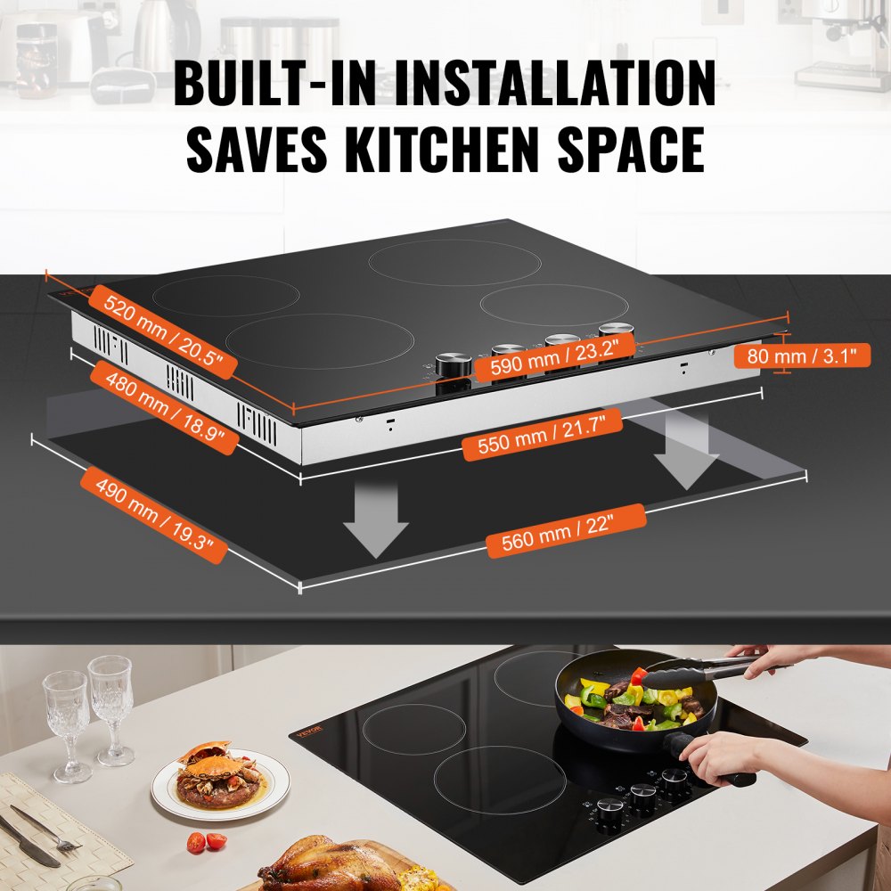 VEVOR Built-in Electric Cooktop Radiant Ceramic Cooktop 4 Burners 23.2x20.5 inch 