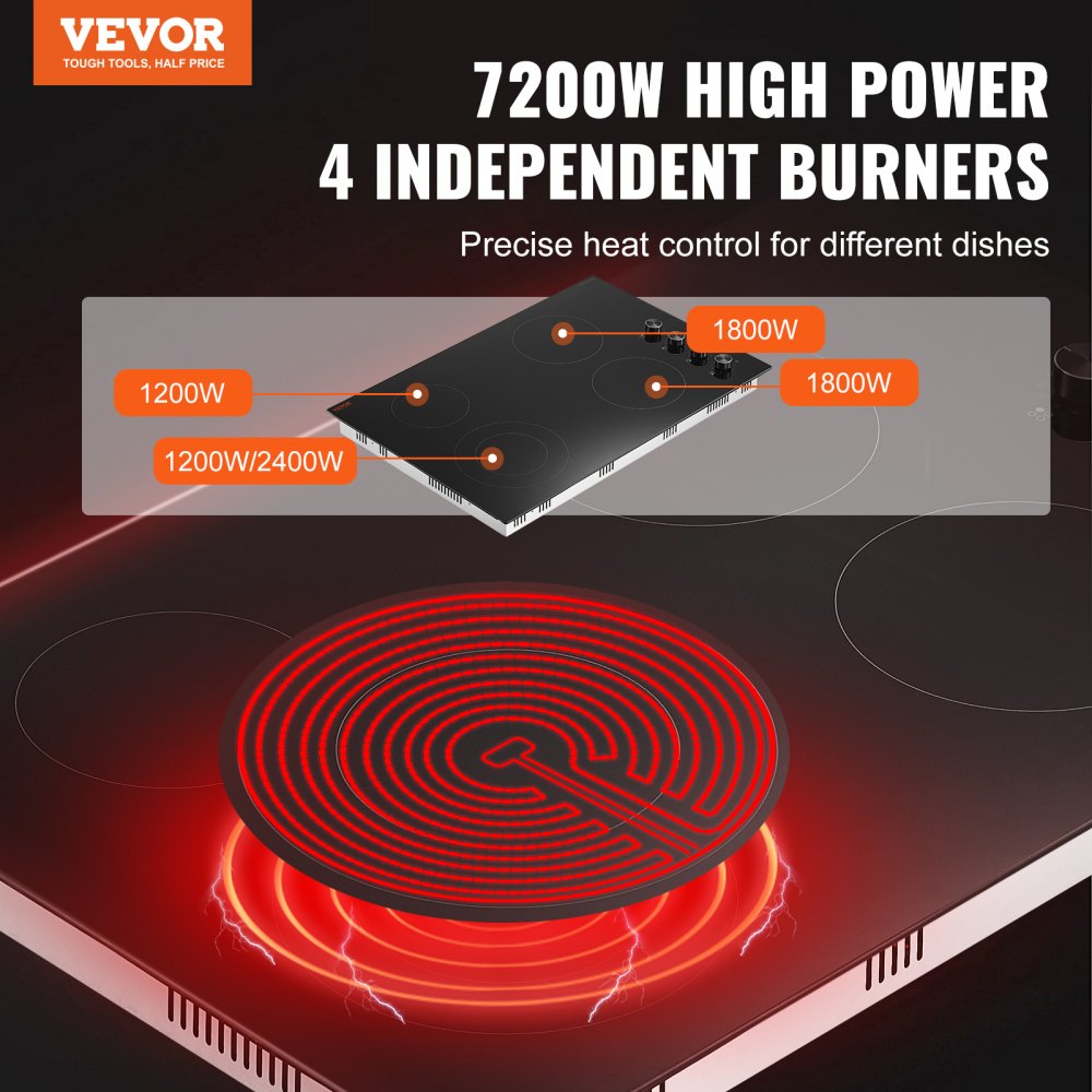 VEVOR Built-in Electric Cooktop Radiant Ceramic Cooktop 4 Burners 30.3x20.5 inch 