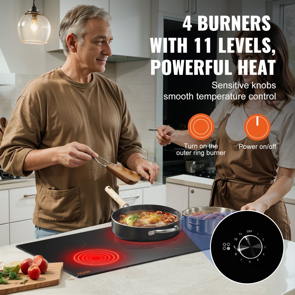 VEVOR Built-in Electric Cooktop Radiant Ceramic Cooktop 4 Burners 30.3x20.5 inch 