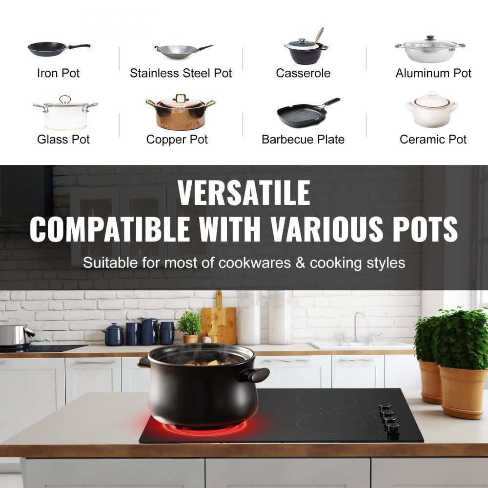 VEVOR Built-in Electric Cooktop Radiant Ceramic Cooktop 4 Burners 30.3x20.5 inch 