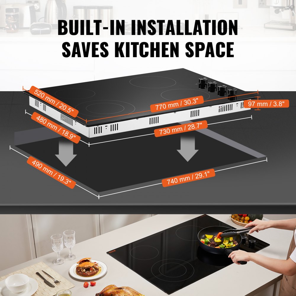 VEVOR Built-in Electric Cooktop Radiant Ceramic Cooktop 4 Burners 30.3x20.5 inch 