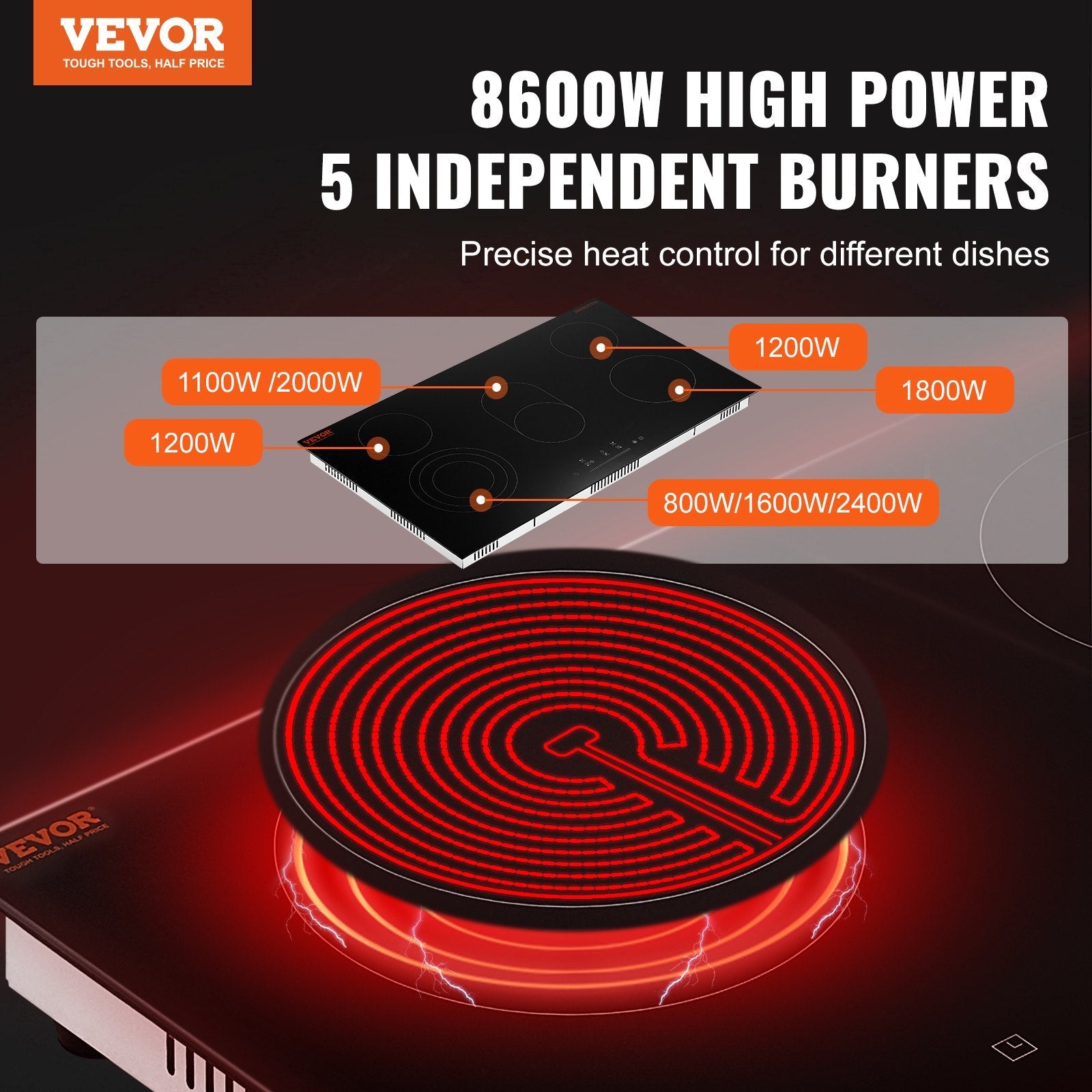 VEVOR Built-in Electric Cooktop Radiant Ceramic Cooktop 5 Burners 35.4x20.5 inch 