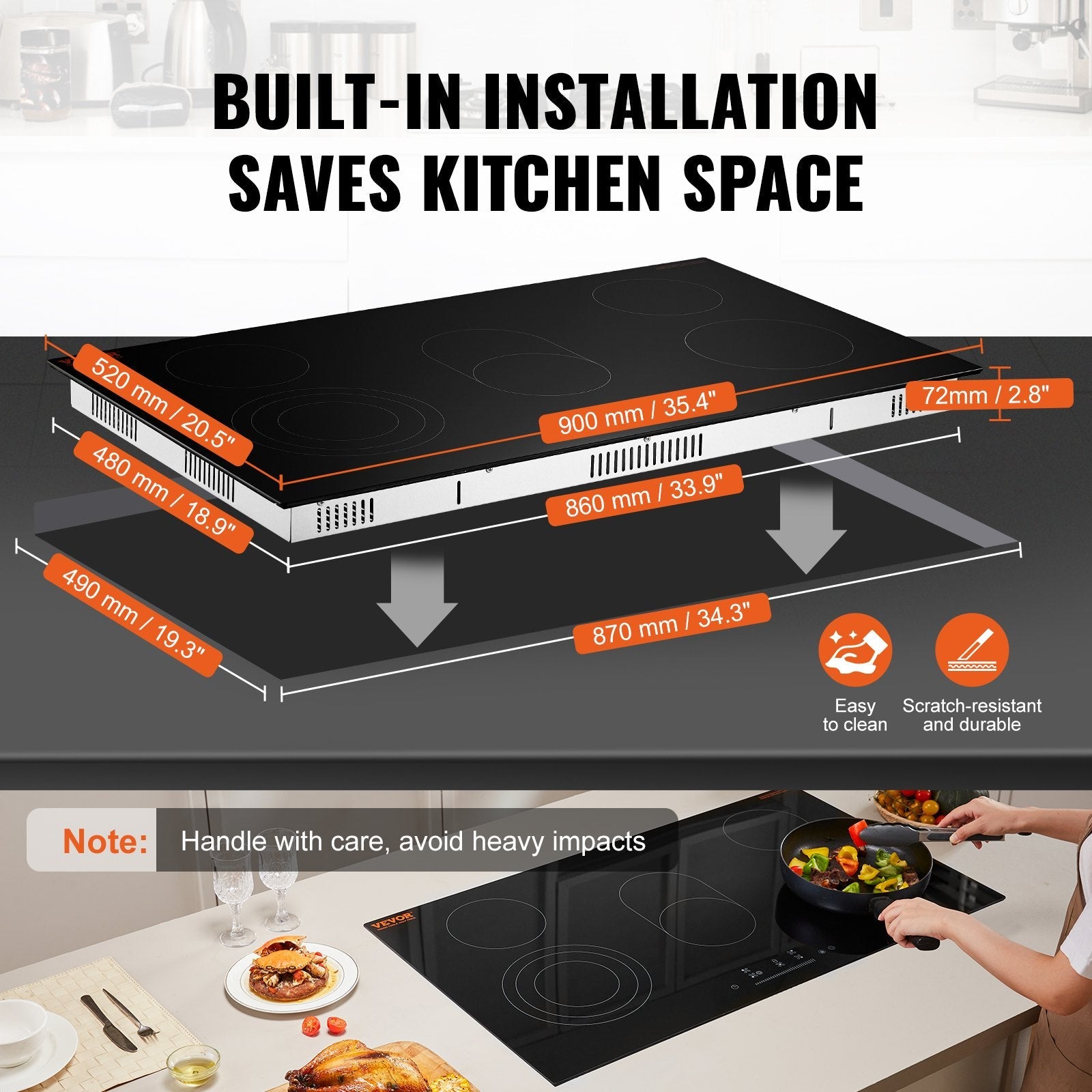 VEVOR Built-in Electric Cooktop Radiant Ceramic Cooktop 5 Burners 35.4x20.5 inch 