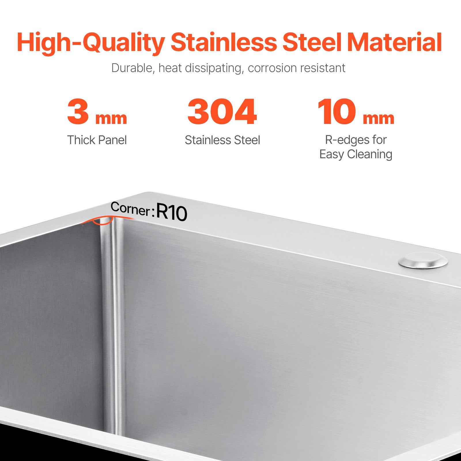VEVOR 25" Kitchen Sink Top Mount Single Bowl Drop-In Basin Stainless Steel Bar 