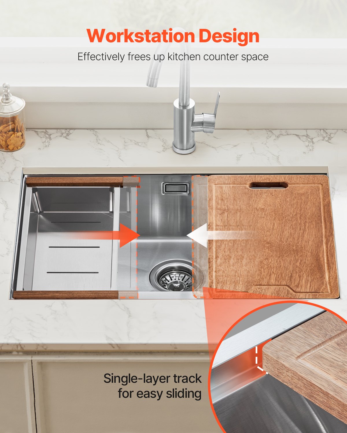 VEVOR 32" Kitchen Sink Undermount Single Bowl Drop-In Basin Stainless Steel Bar 