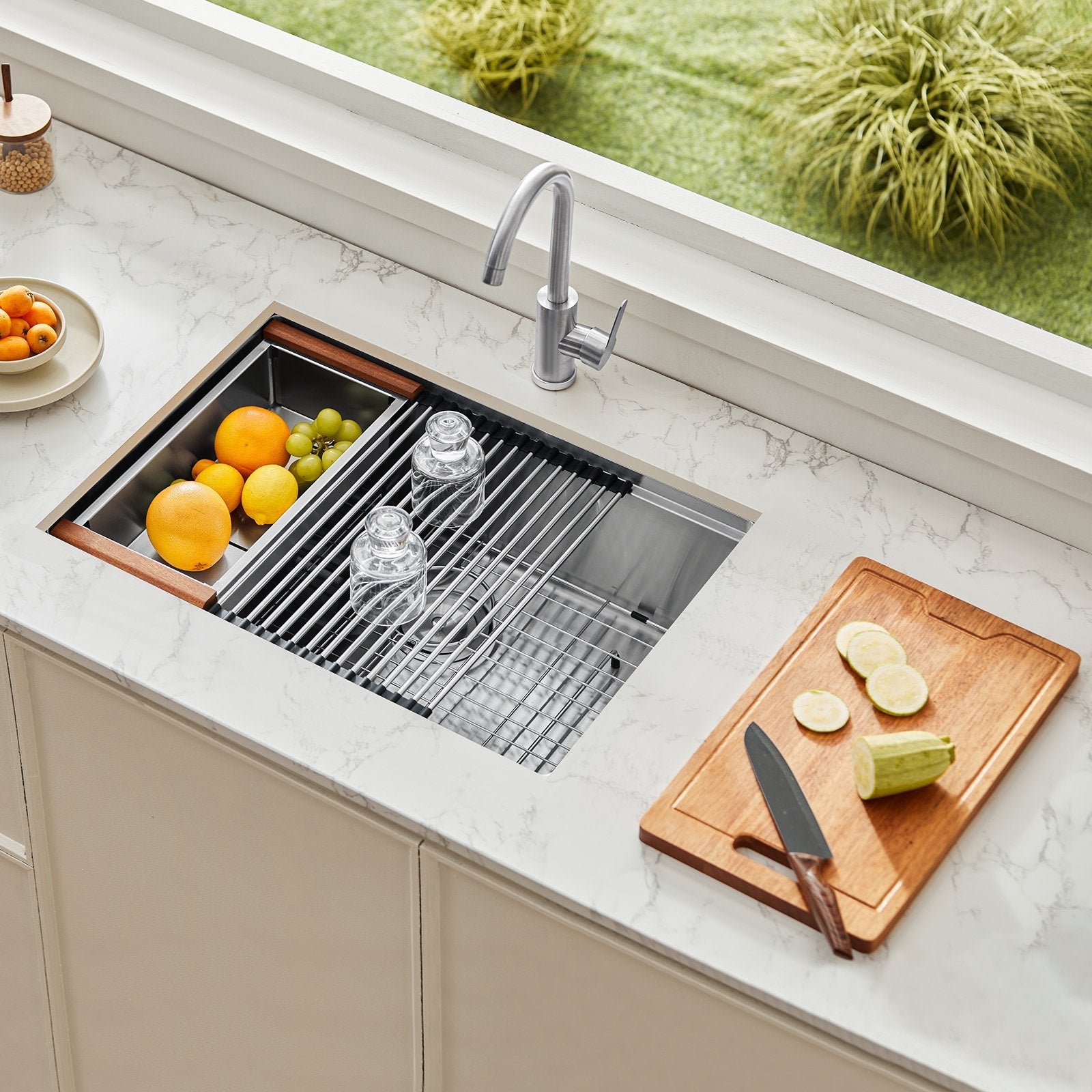 VEVOR 32" Kitchen Sink Undermount Single Bowl Drop-In Basin Stainless Steel Bar 