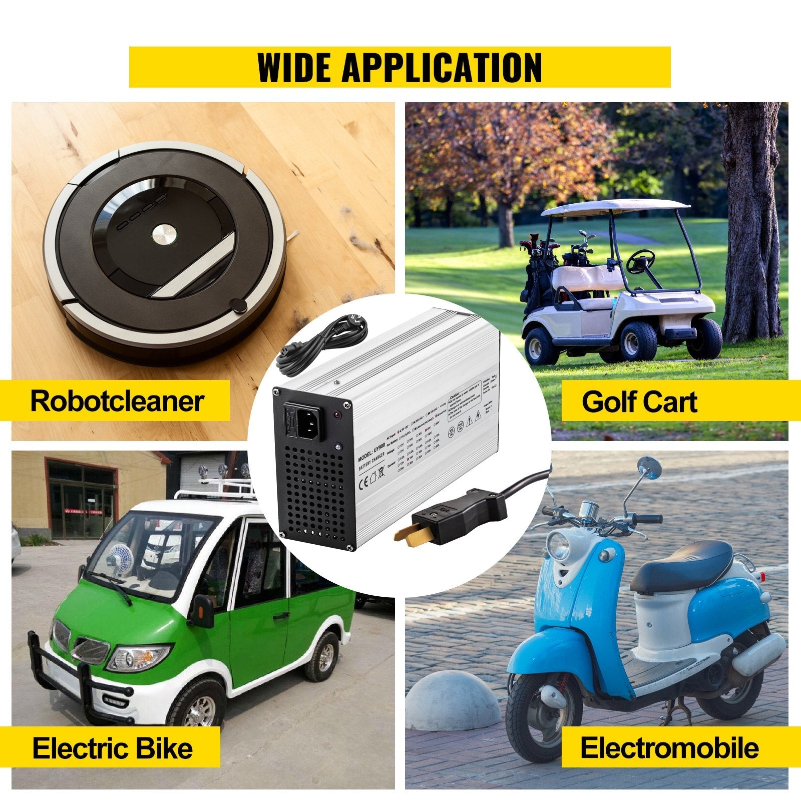 VEVOR Golf Cart Battery Charger 36V Club Car Charger 18A Golf Cart Electric Charger Splayed Plug / LED Club Car Battery Charger Aluminum Shell Power Wise Golf Cart Battery Charger for Ez Go Yamaha 