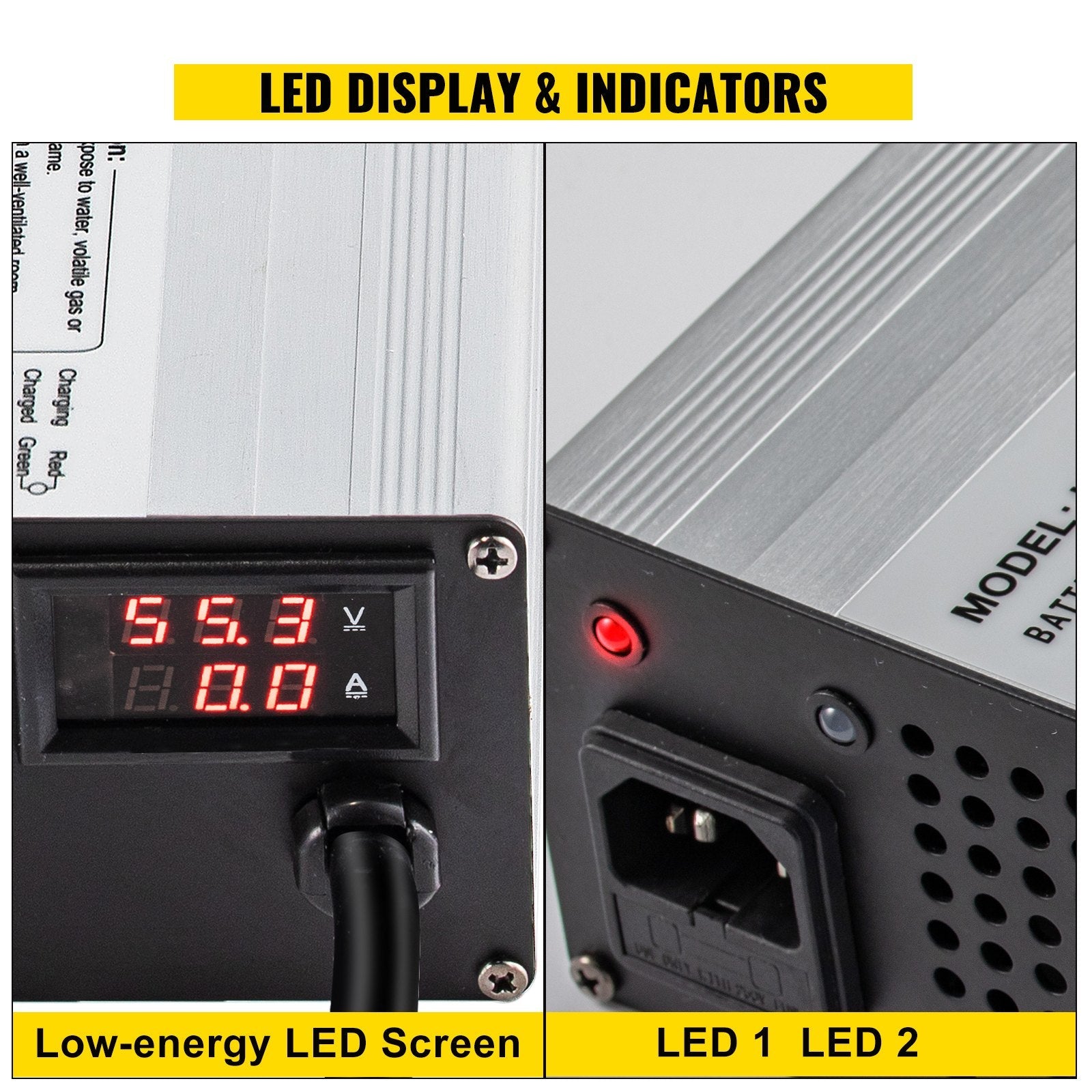 VEVOR Golf Cart Battery Charger 48V Club Car Charger 15A Golf Cart Electric Charger 3 Pin Plug Round / LED Club Car Battery Charger Aluminum Shell Power Wise Golf Cart Battery Charger for Ez Go Yamaha 