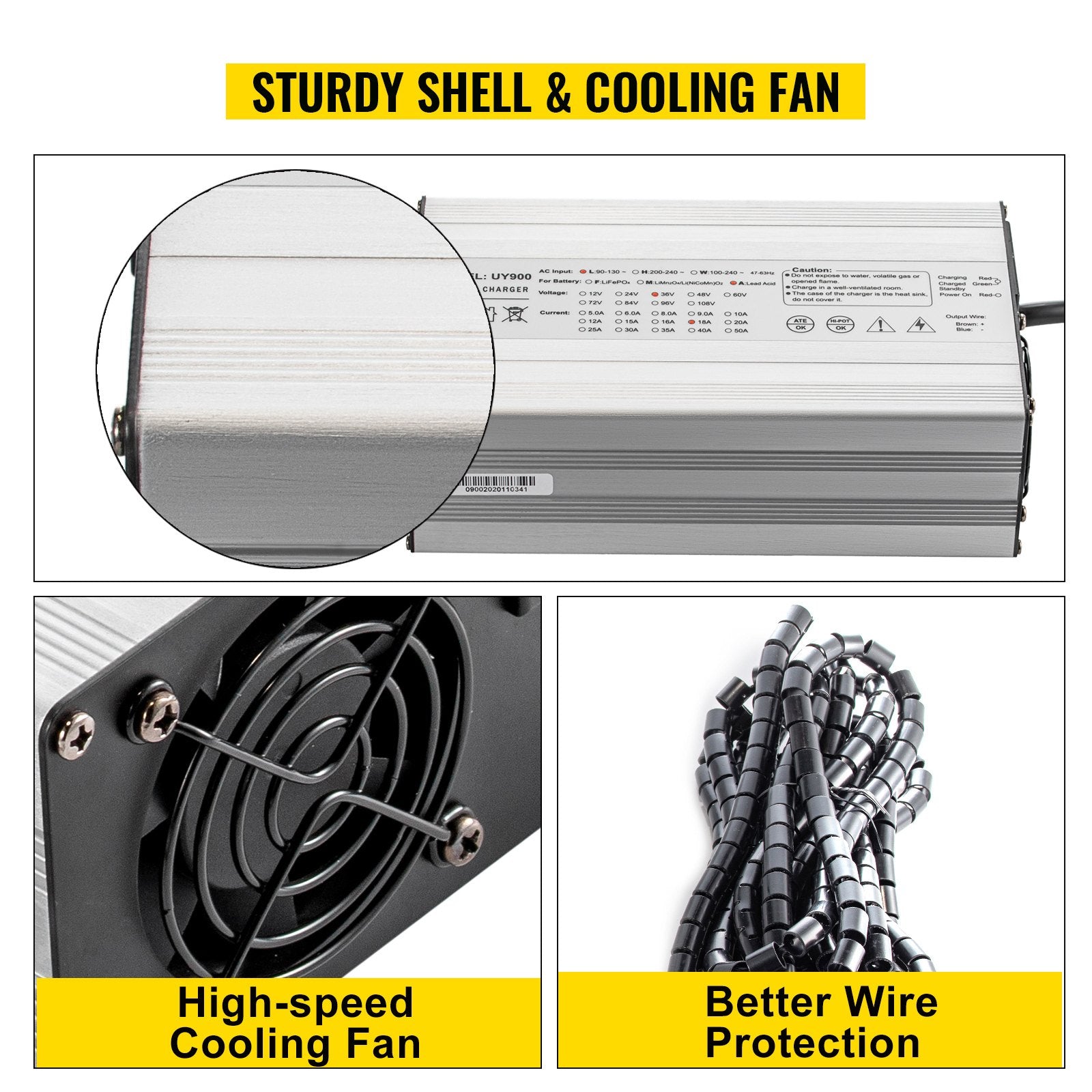 VEVOR Golf Cart Battery Charger 48V Club Car Charger 15A Golf Cart Electric Charger 3 Pin Plug Round / LED Club Car Battery Charger Aluminum Shell Power Wise Golf Cart Battery Charger for Ez Go Yamaha 