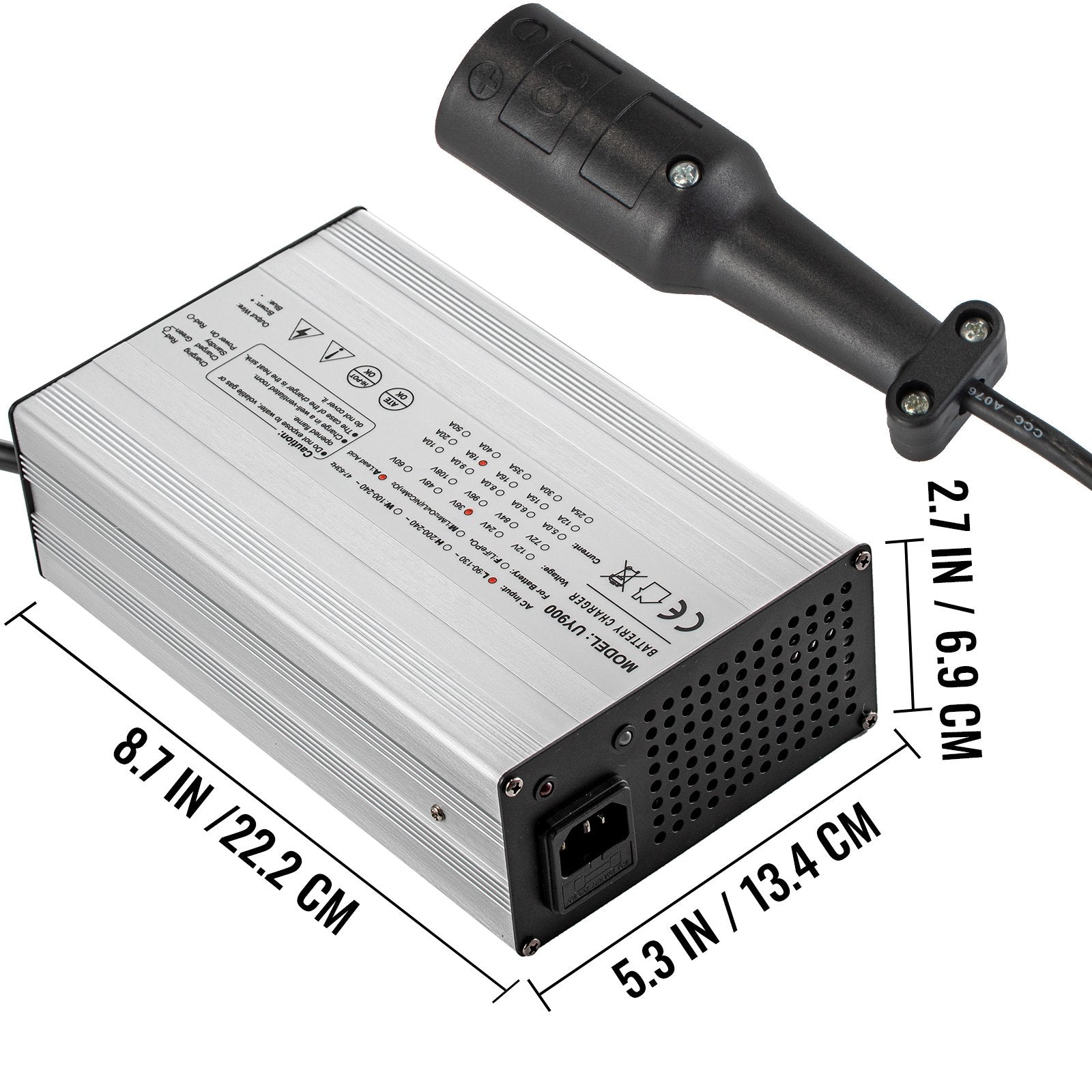 VEVOR Golf Cart Battery Charger 48V Club Car Charger 15A Golf Cart Electric Charger 3 Pin Plug Round / LED Club Car Battery Charger Aluminum Shell Power Wise Golf Cart Battery Charger for Ez Go Yamaha 