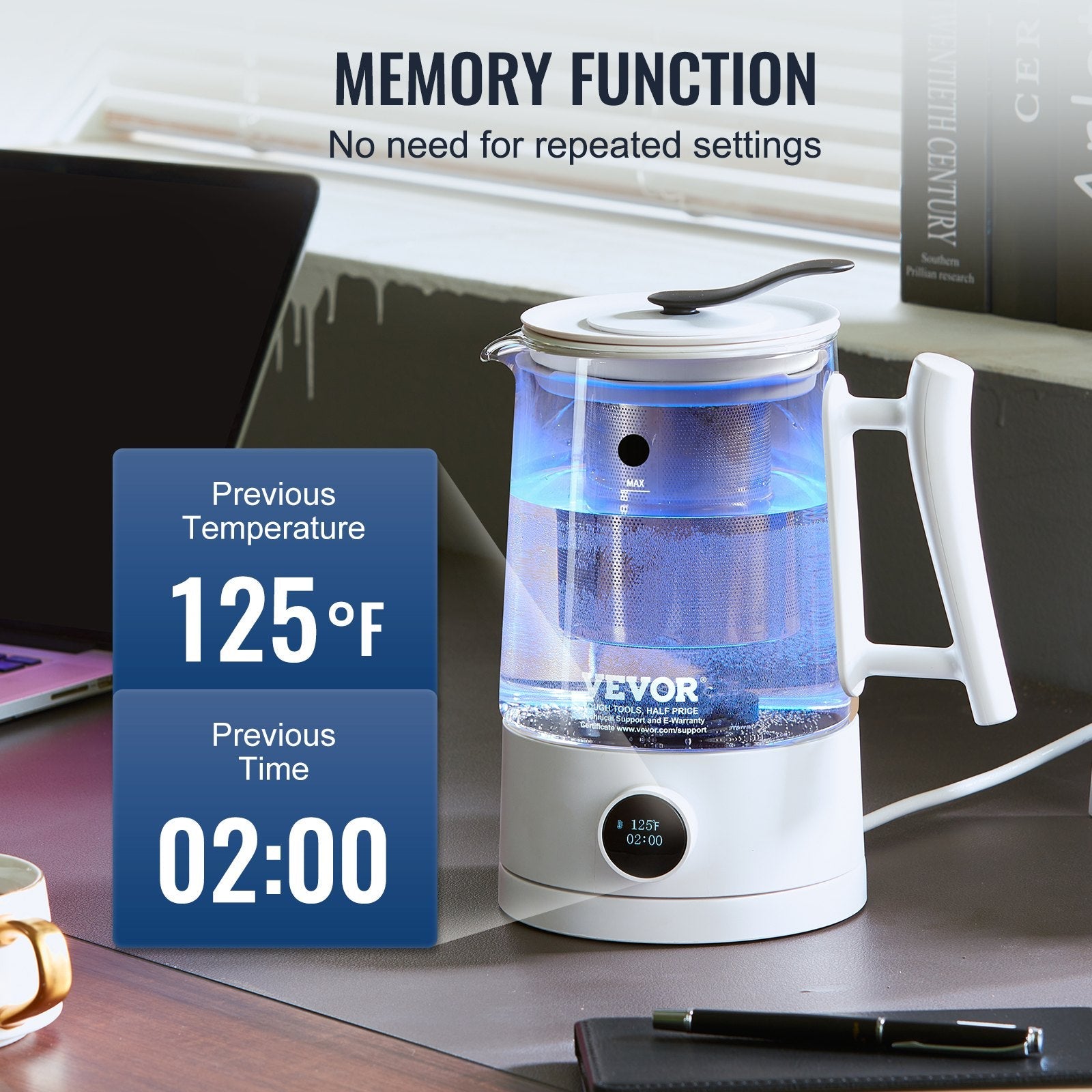 VEVOR Hydrogen Water Pitcher Generator, 1.5 L / 52.8 oz Large Capacity Hydrogen Generator Water Kettle, SPE and PEM Technology, Hydrogen Rich Water Ionizer Machine for Brewing Coffee or Tea 