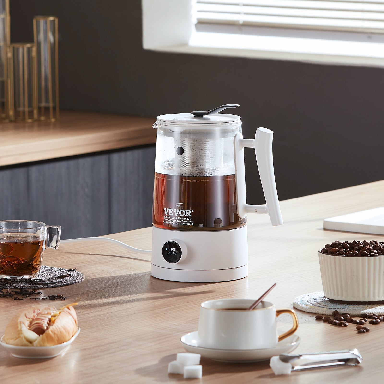 VEVOR Hydrogen Water Pitcher Generator, 1.5 L / 52.8 oz Large Capacity Hydrogen Generator Water Kettle, SPE and PEM Technology, Hydrogen Rich Water Ionizer Machine for Brewing Coffee or Tea 