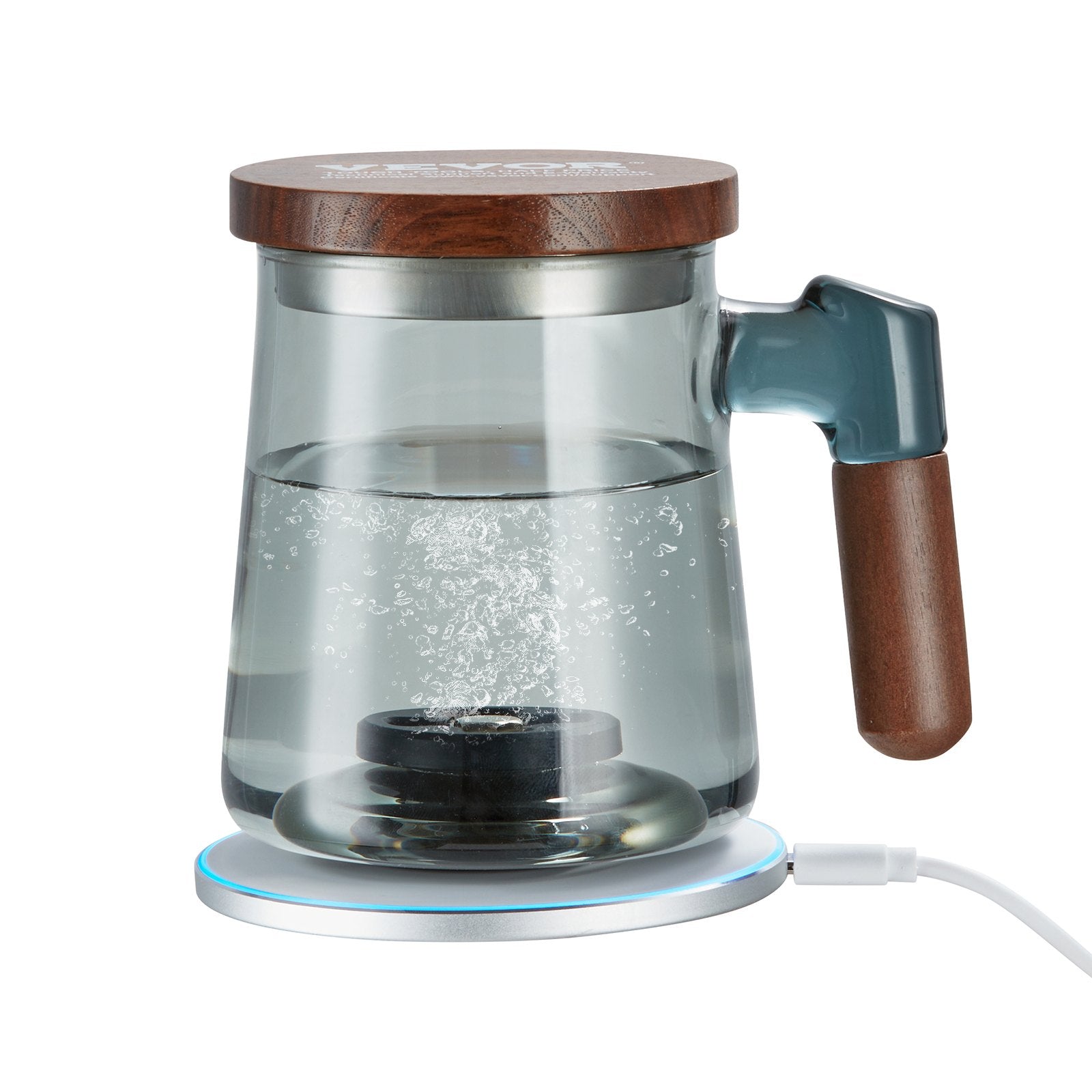 VEVOR Hydrogen Water Cup, 400 ml / 14.1 oz Hydrogen Generator, SPE Technology Portable Hydrogen Water Ionizer Machine with Wireless Charging Base, Hydrogen Rich Water Bottle Glass Health Cup 