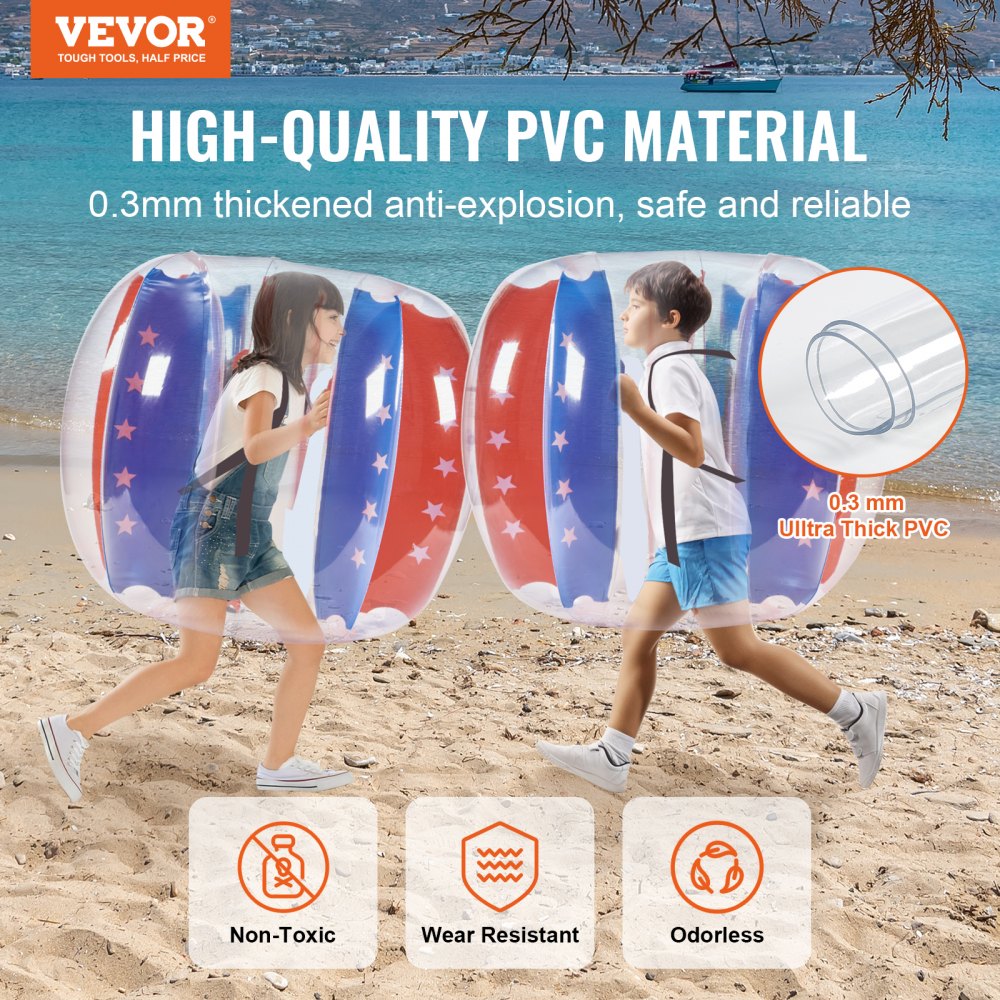 VEVOR Inflatable Bumper Balls 2-Pack, 4FT/1.2M Body Sumo Zorb Balls for Kids & Teens, Durable PVC Human Hamster Bubble Balls for Outdoor Team Gaming Play, Bumper Bopper Toys for Playground, Yard, Park 