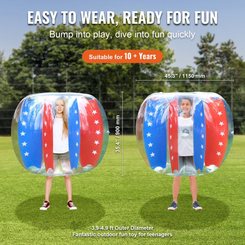VEVOR Inflatable Bumper Balls 2-Pack, 4FT/1.2M Body Sumo Zorb Balls for Kids & Teens, Durable PVC Human Hamster Bubble Balls for Outdoor Team Gaming Play, Bumper Bopper Toys for Playground, Yard, Park 