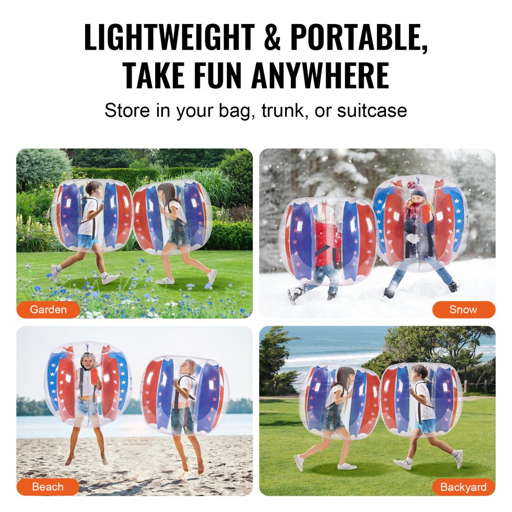 VEVOR Inflatable Bumper Balls 2-Pack, 4FT/1.2M Body Sumo Zorb Balls for Kids & Teens, Durable PVC Human Hamster Bubble Balls for Outdoor Team Gaming Play, Bumper Bopper Toys for Playground, Yard, Park 