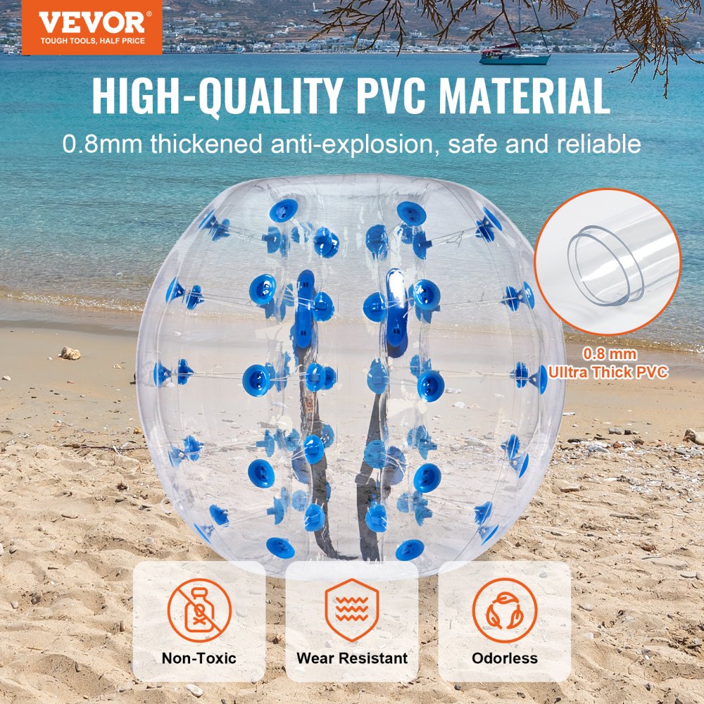 VEVOR Inflatable Bumper Ball 1-Pack, 4FT/1.2M Body Sumo Zorb Balls for Teen & Adult, 0.8mm Thick PVC Human Hamster Bubble Balls for Outdoor Team Gaming Play, Bumper Bopper Toys for Garden, Yard, Park 